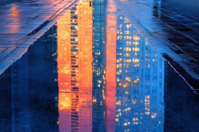 City Skyscraper Reflections In A Rain Puddle