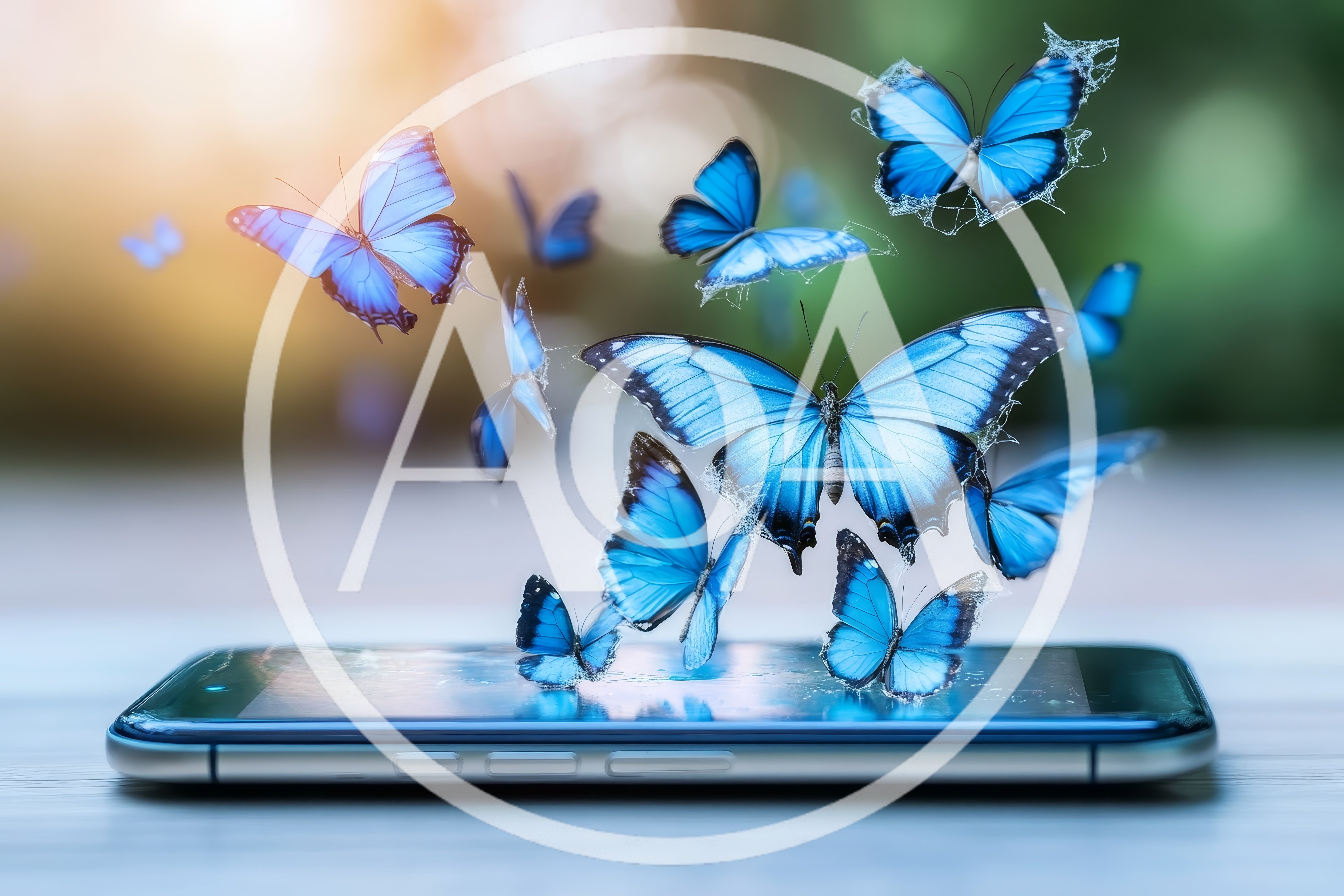 Blue Morpho Butterflies Emerging From A Smartphone Screen