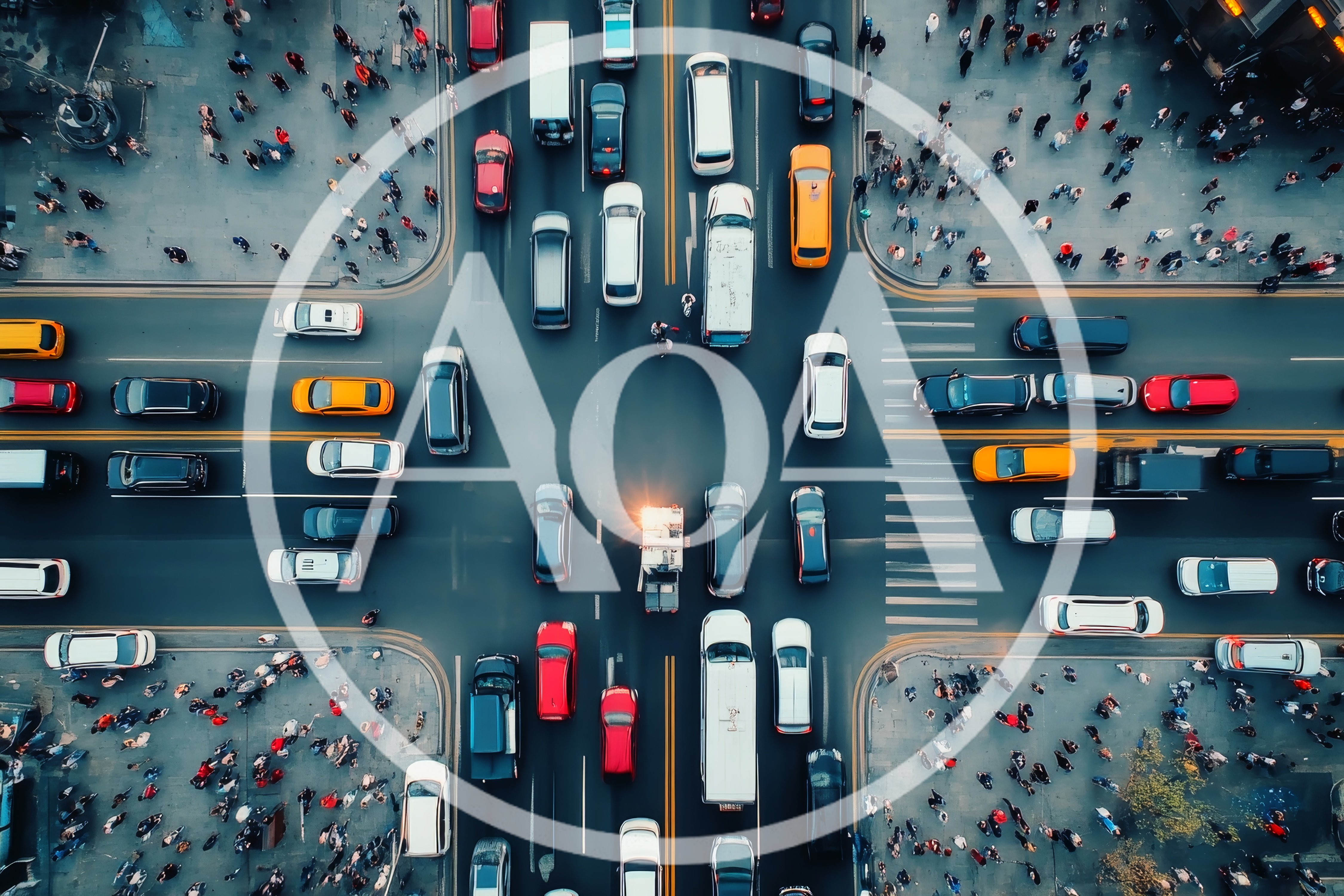 Aerial View Of Busy City Intersection With Traffic
