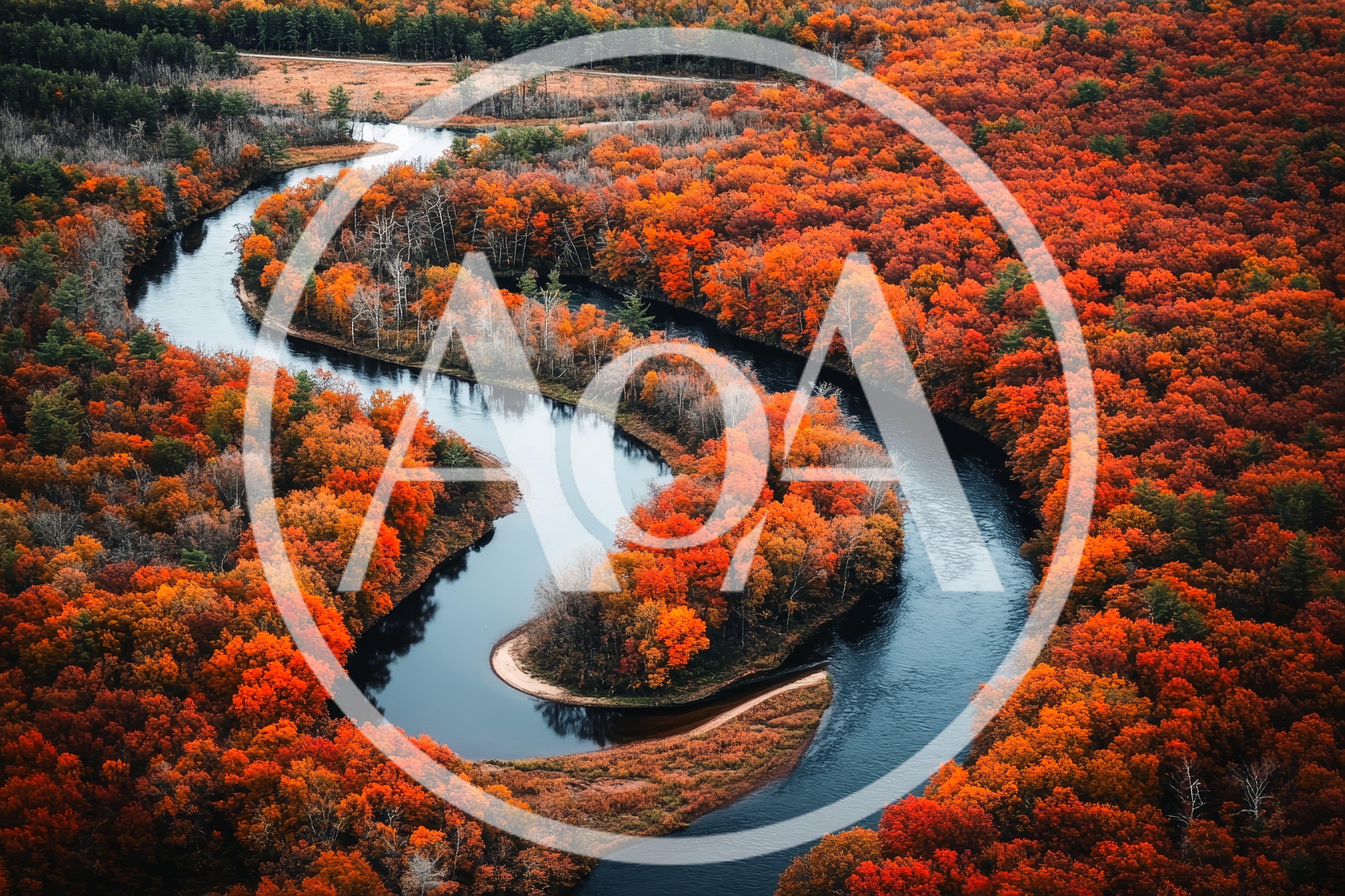Aerial View Of A Winding River In Autumn