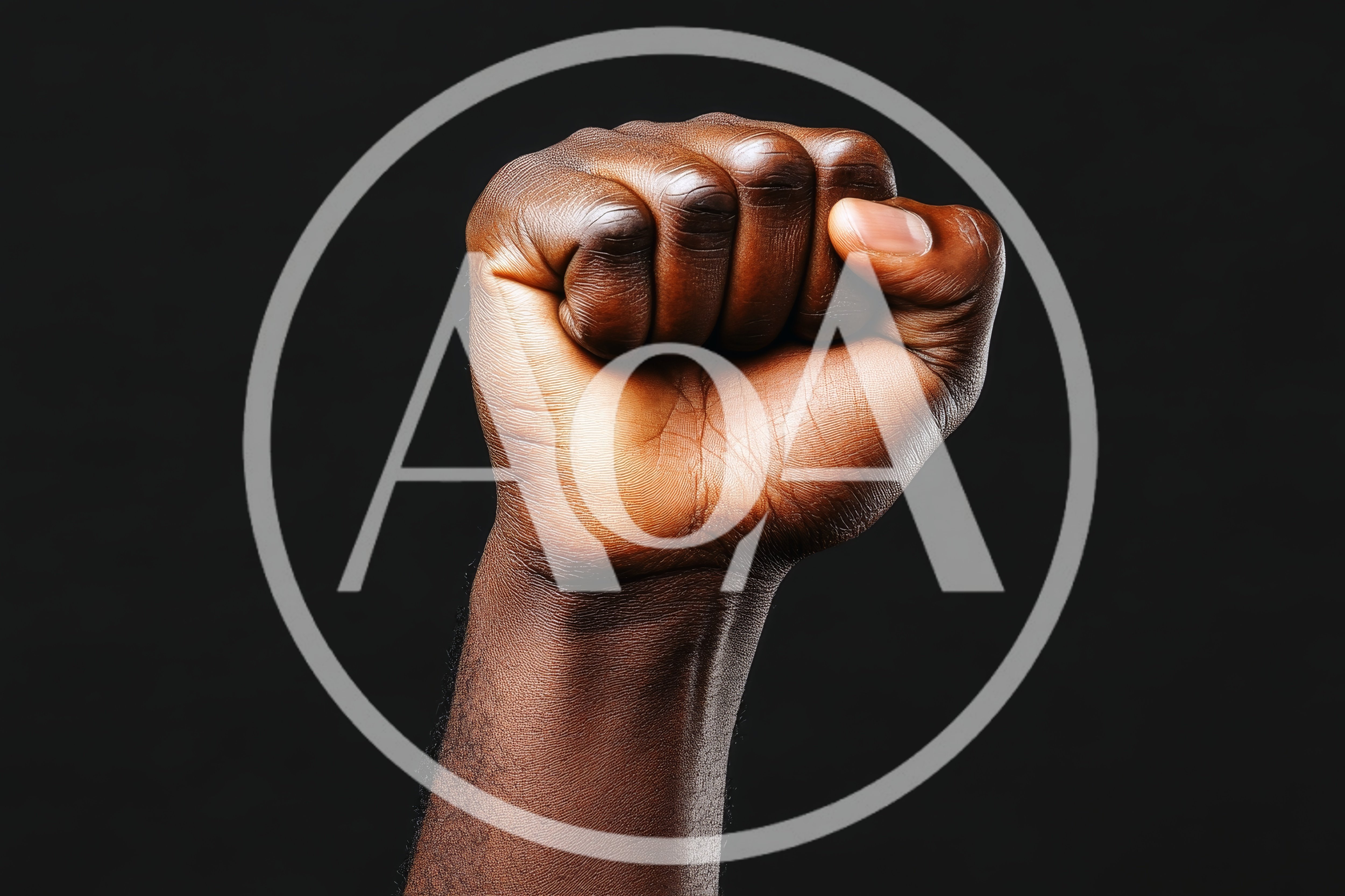 Raised Black Fist Against A Dark Background