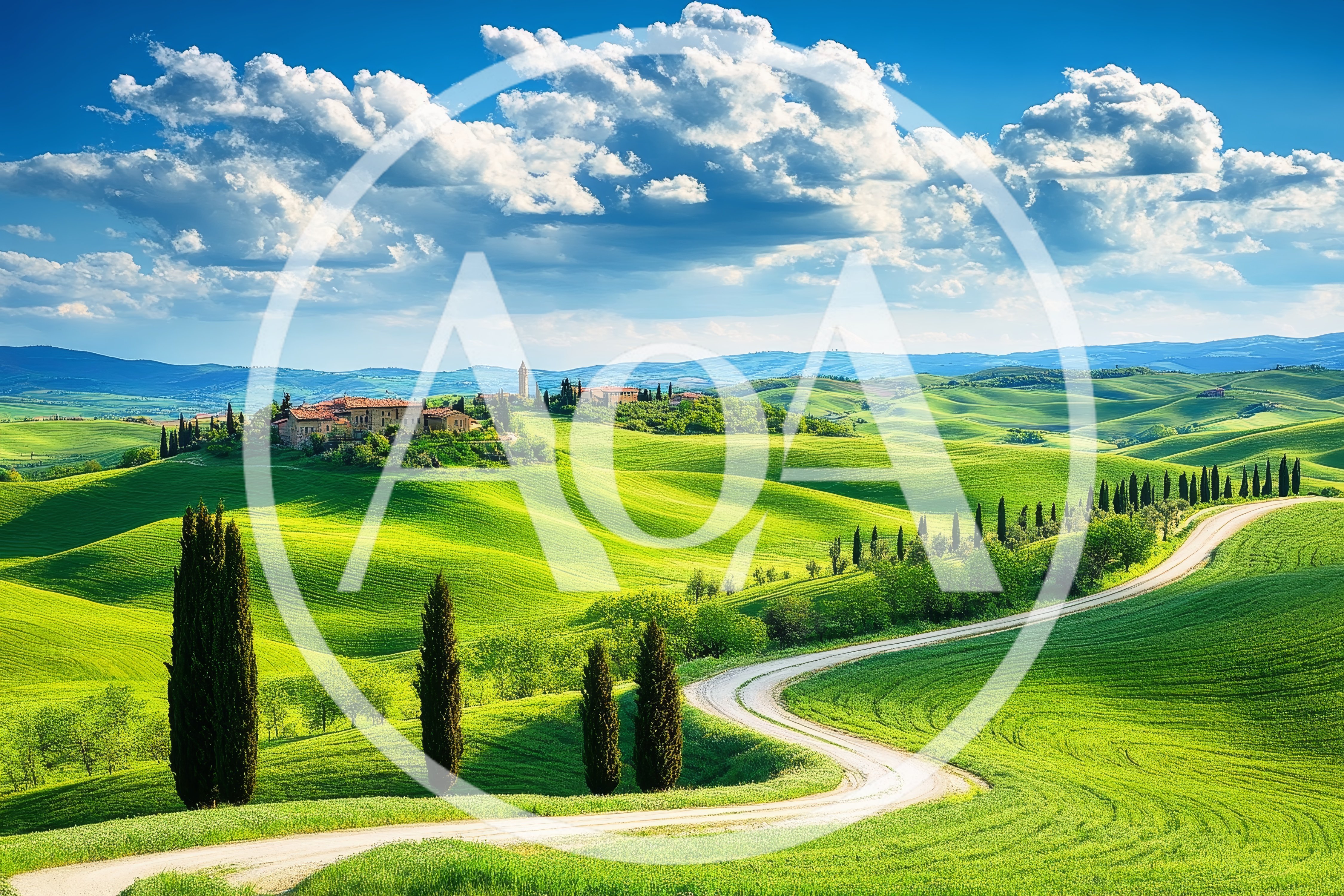Winding Dirt Road Through Rolling Green Tuscan Hills