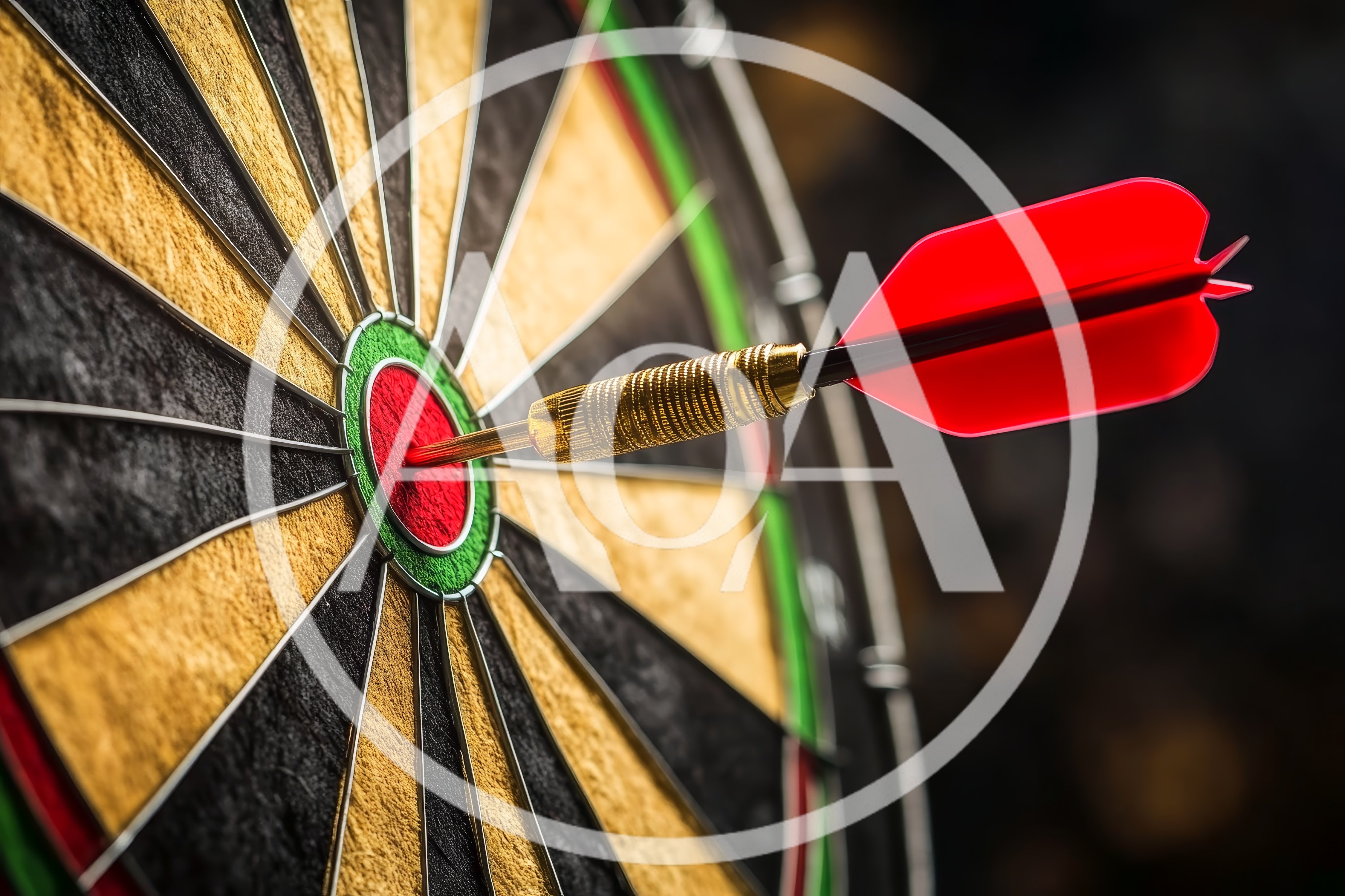 Red Dart Hitting The Bullseye On A Dartboard
