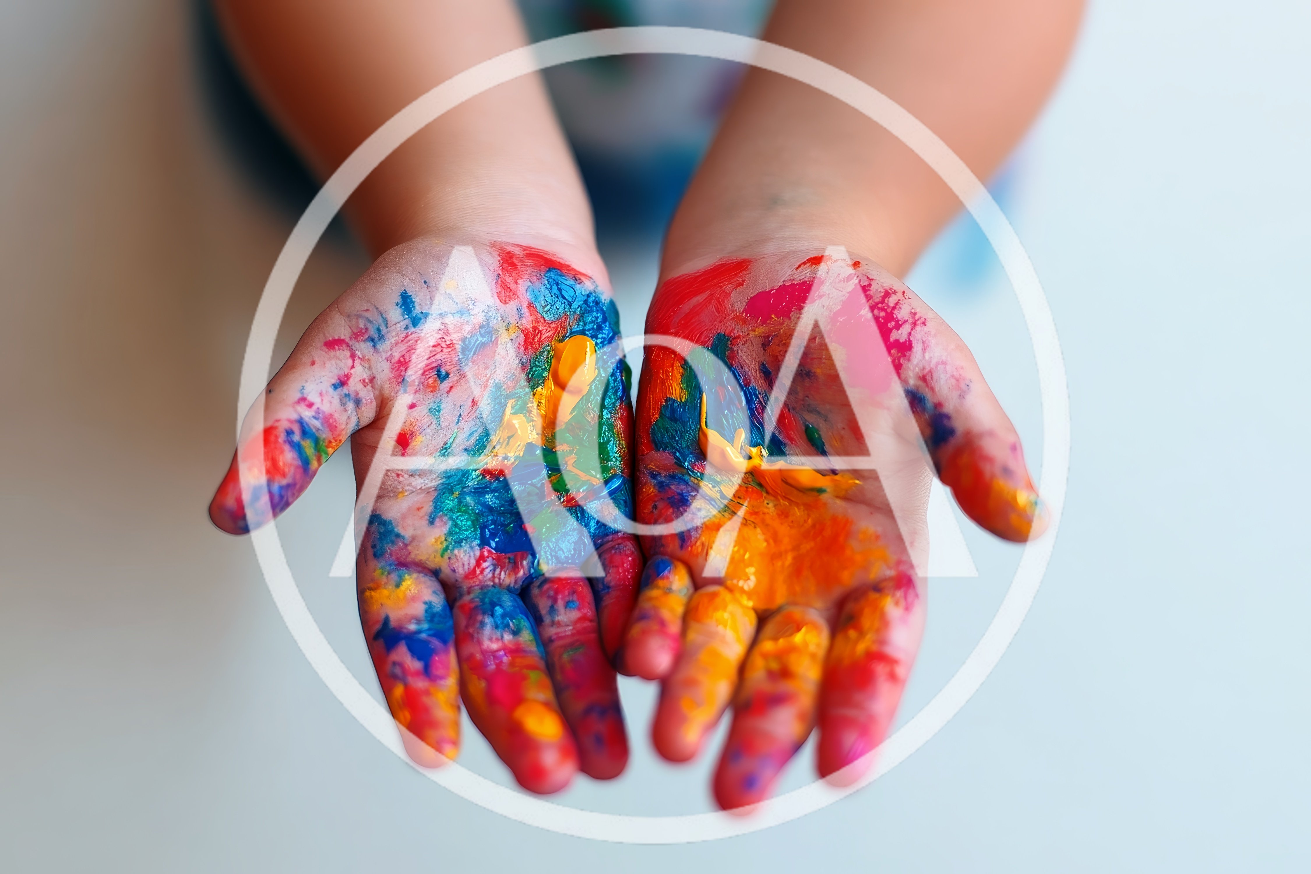 Child Hands Covered In Colorful Finger Paint
