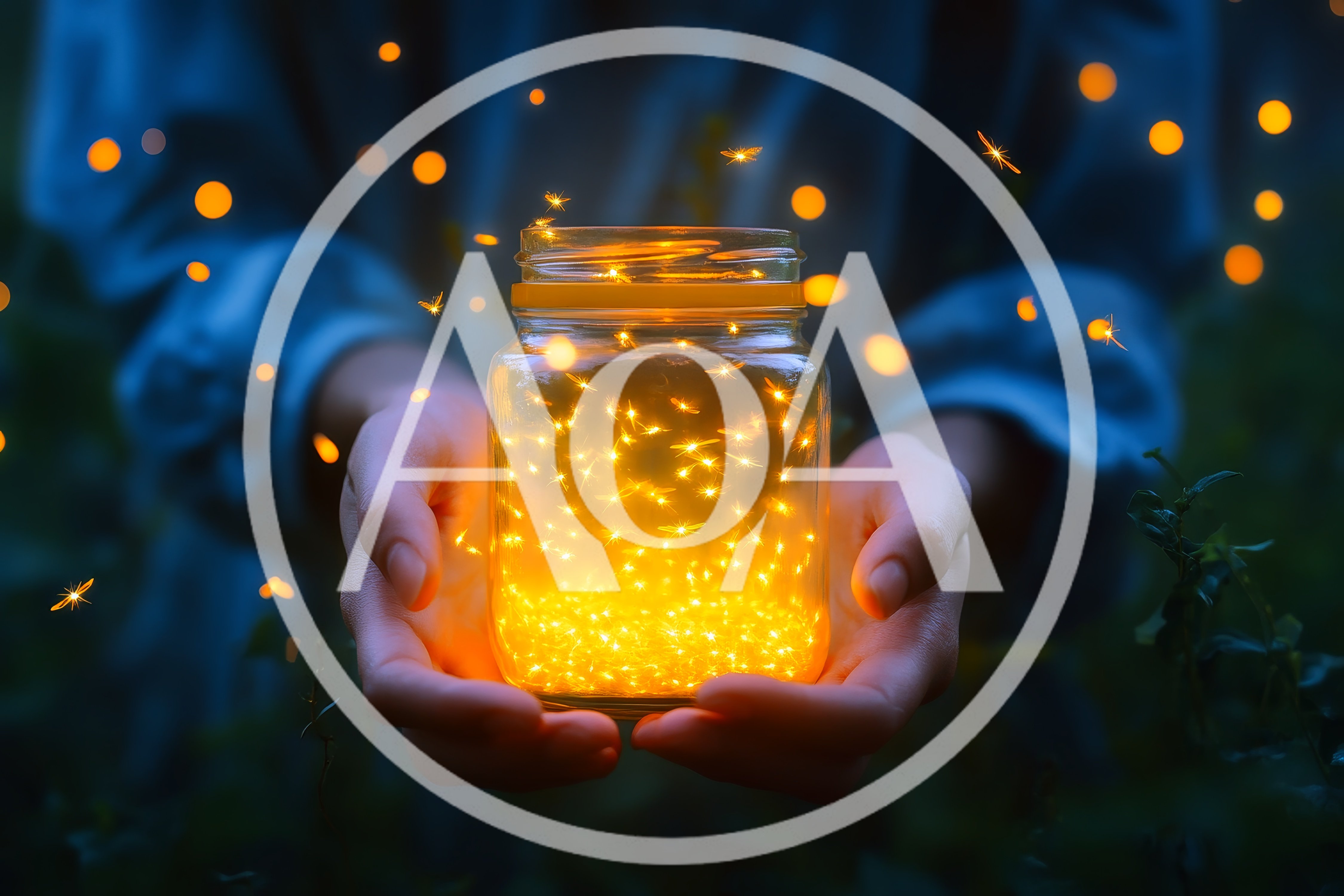 Person Holding A Glass Jar Filled With Glowing Fireflies