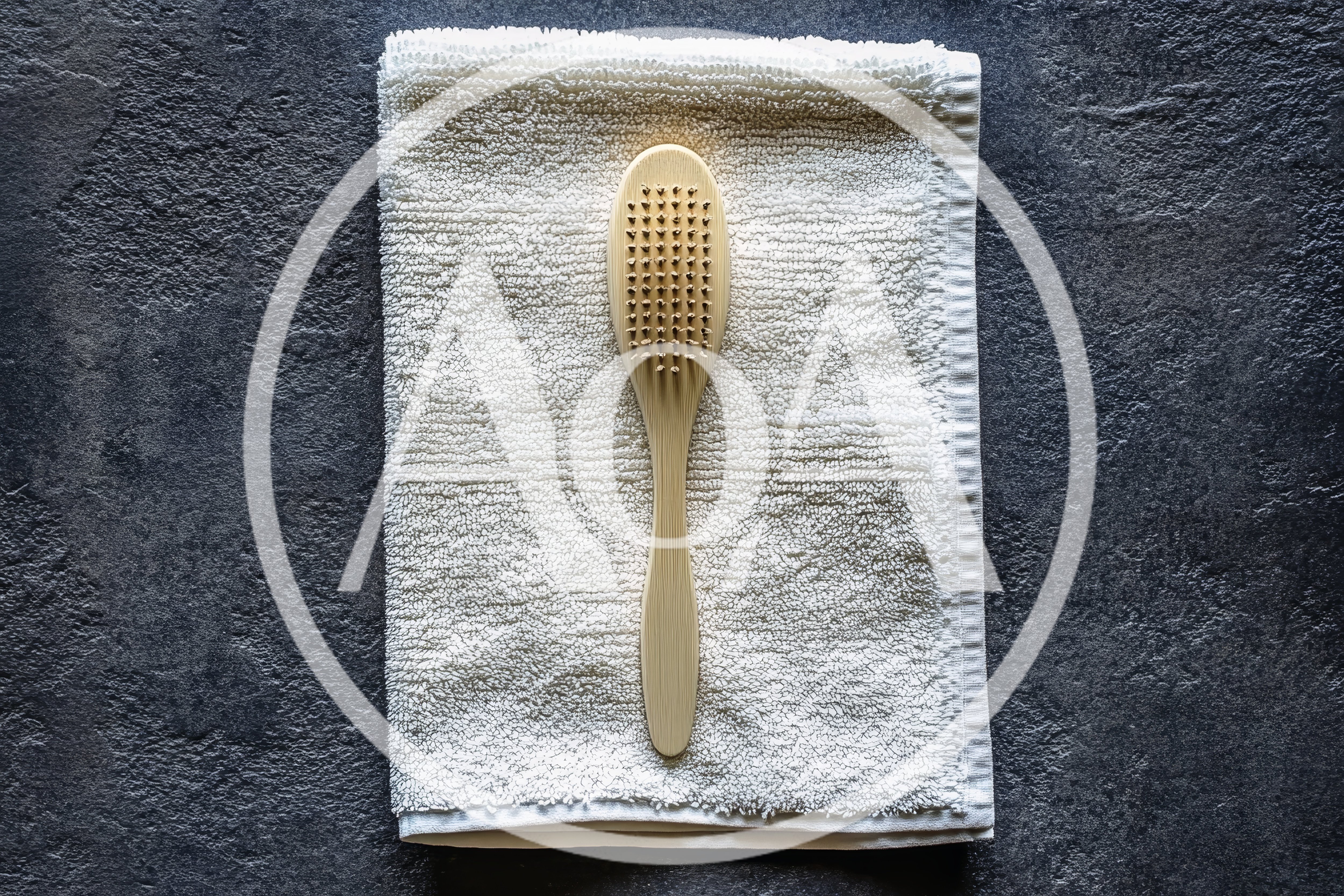Wooden Bath Brush On White Towel