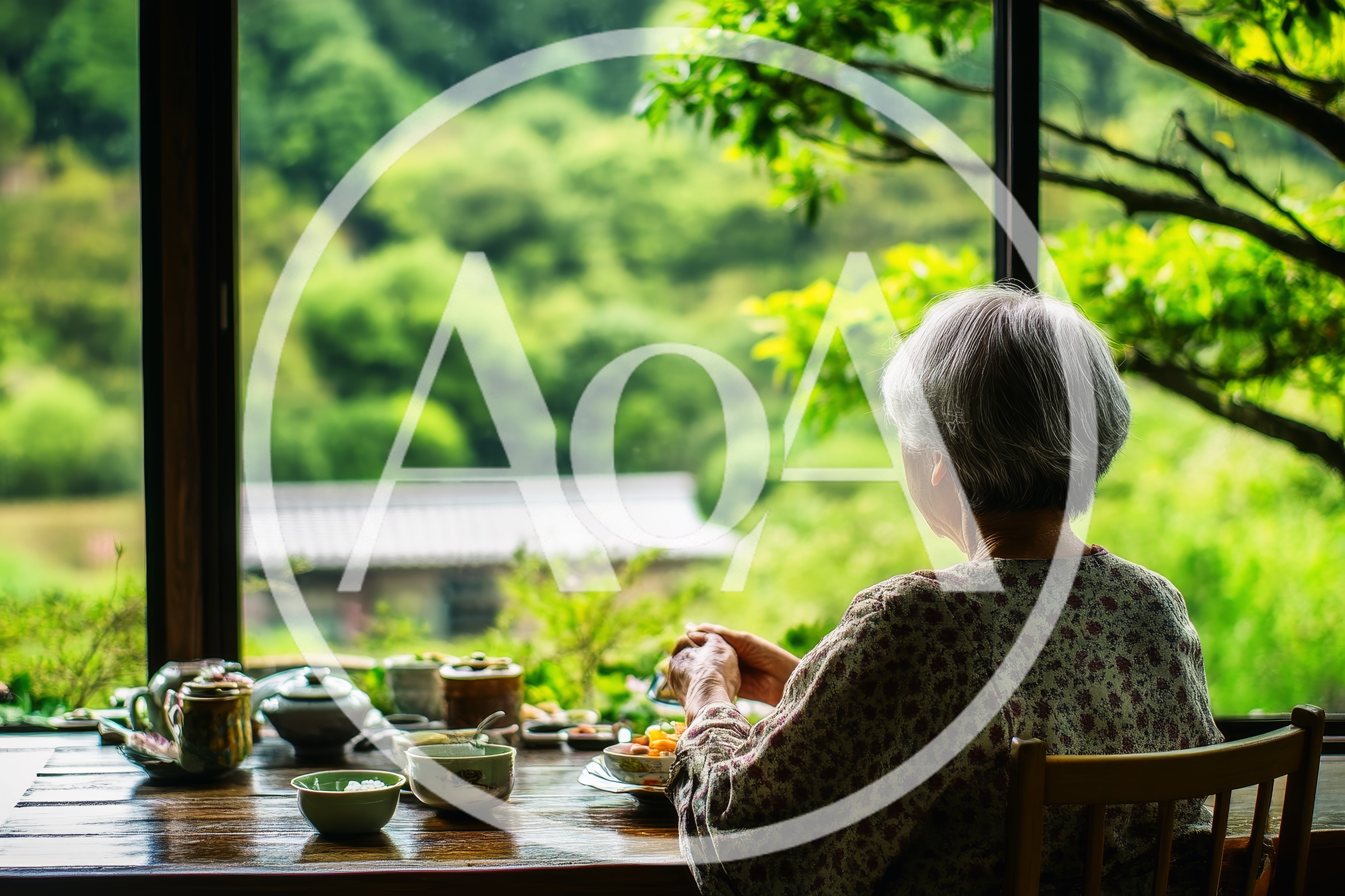 Elderly Woman Enjoying A Peaceful Meal By The Window