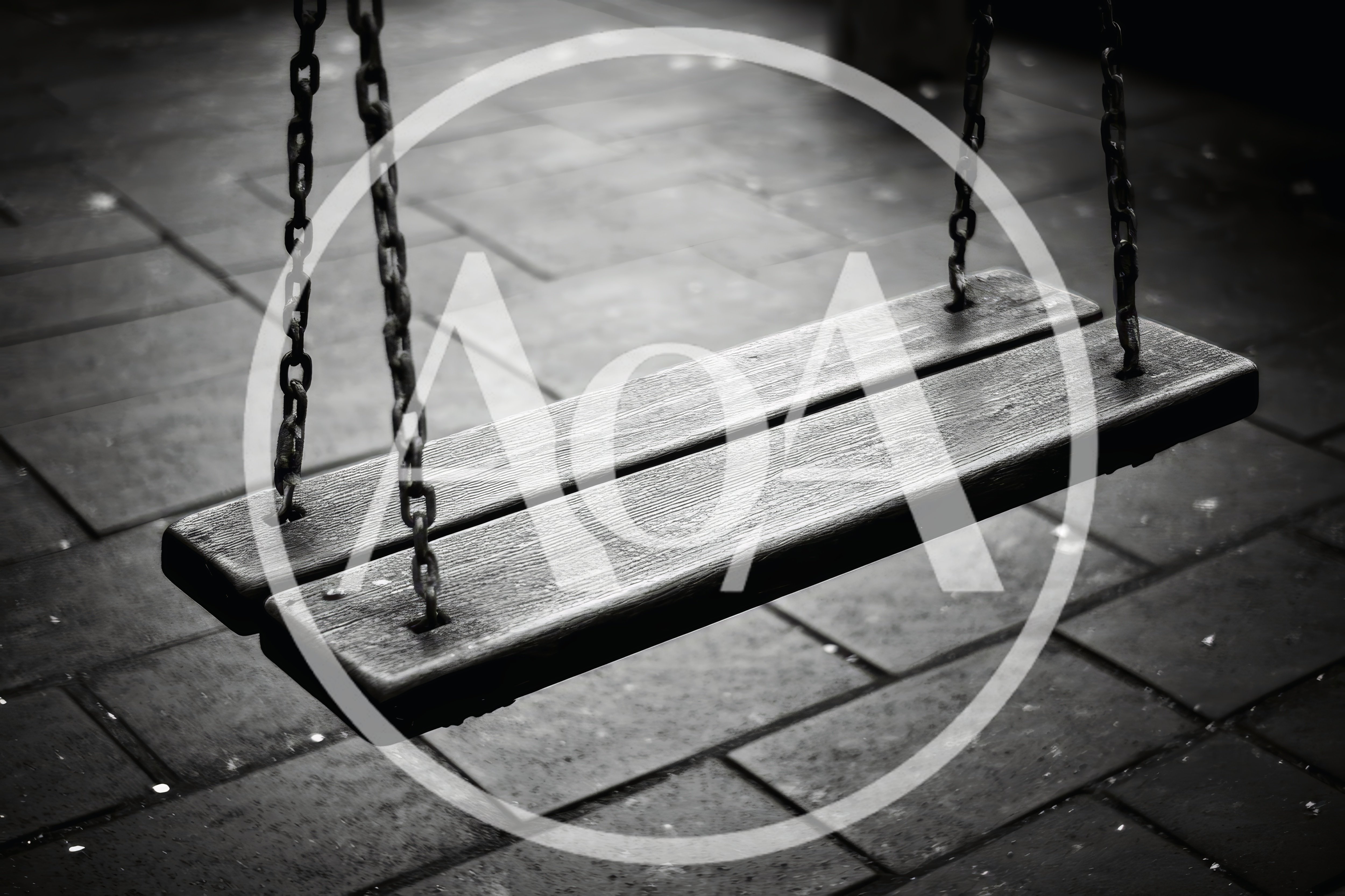 Empty Wooden Swing Hanging Over Stone Pavement