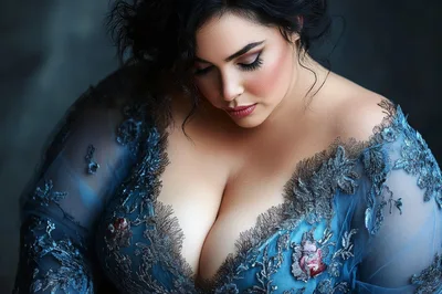 Elegant Plus Size Woman In Blue Lace Dress