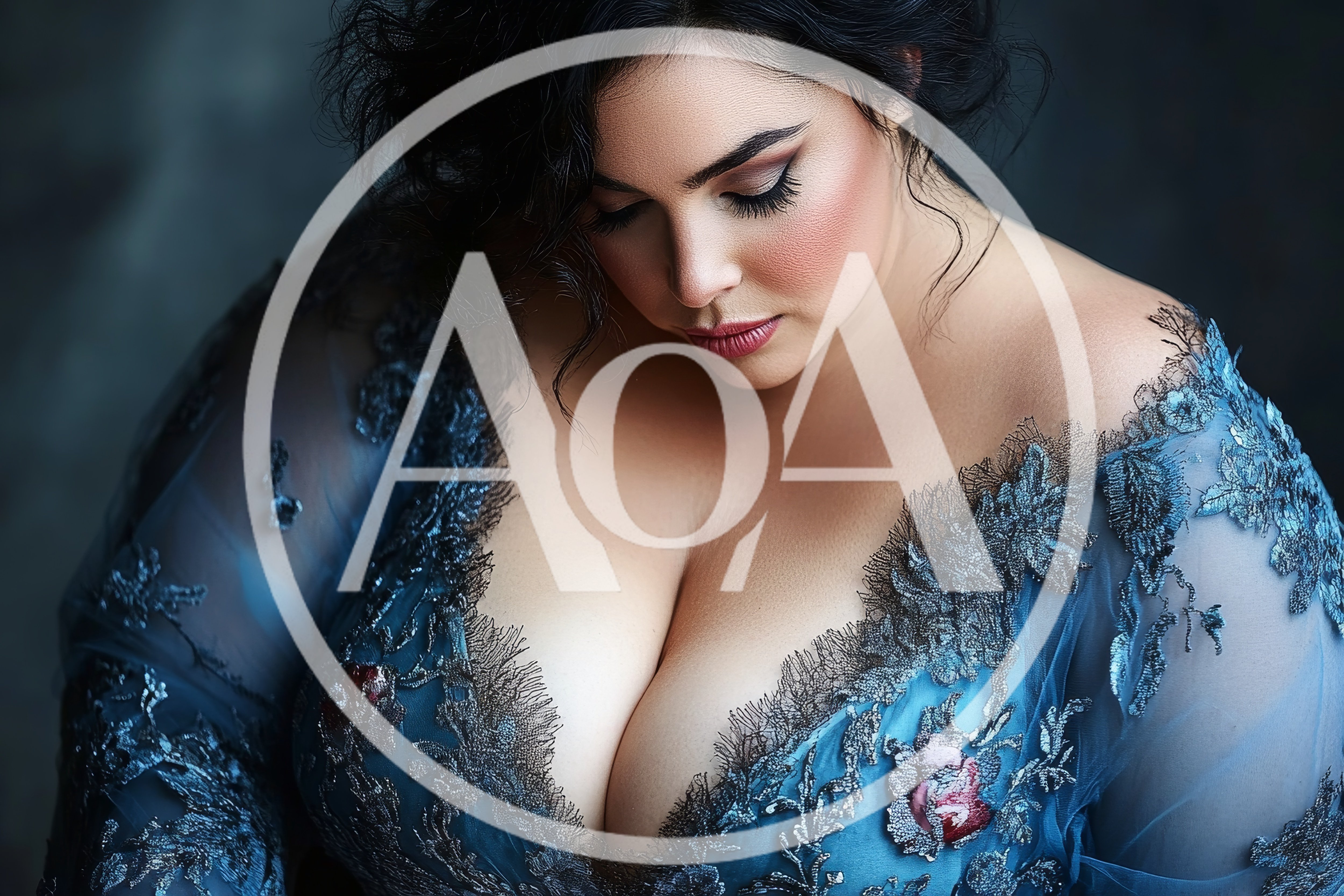 Elegant Plus Size Woman In Blue Lace Dress
