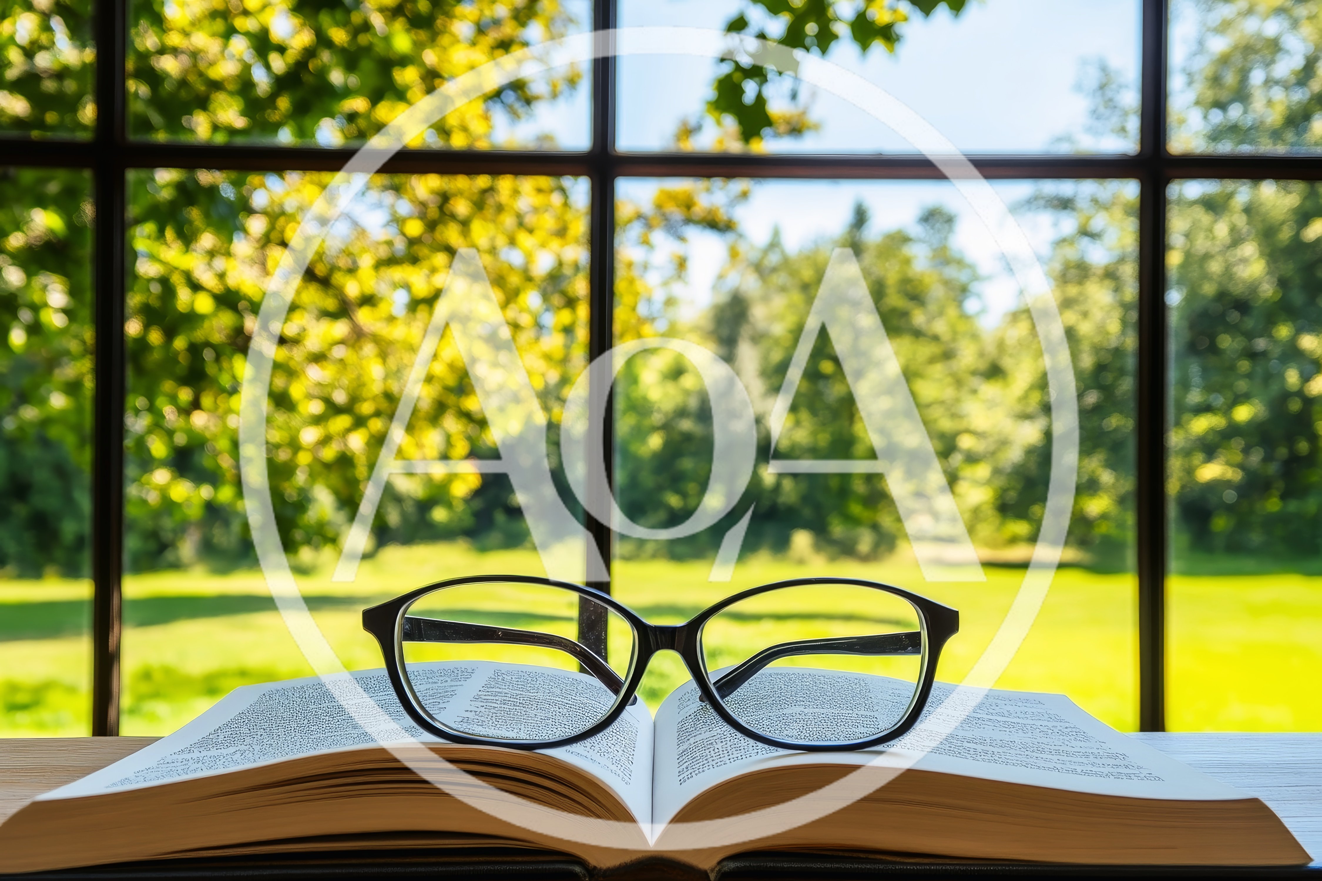 Open Book With Reading Glasses On A Window Sill