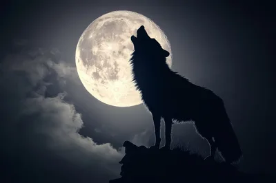 Silhouette Of A Wolf Howling At The Full Moon