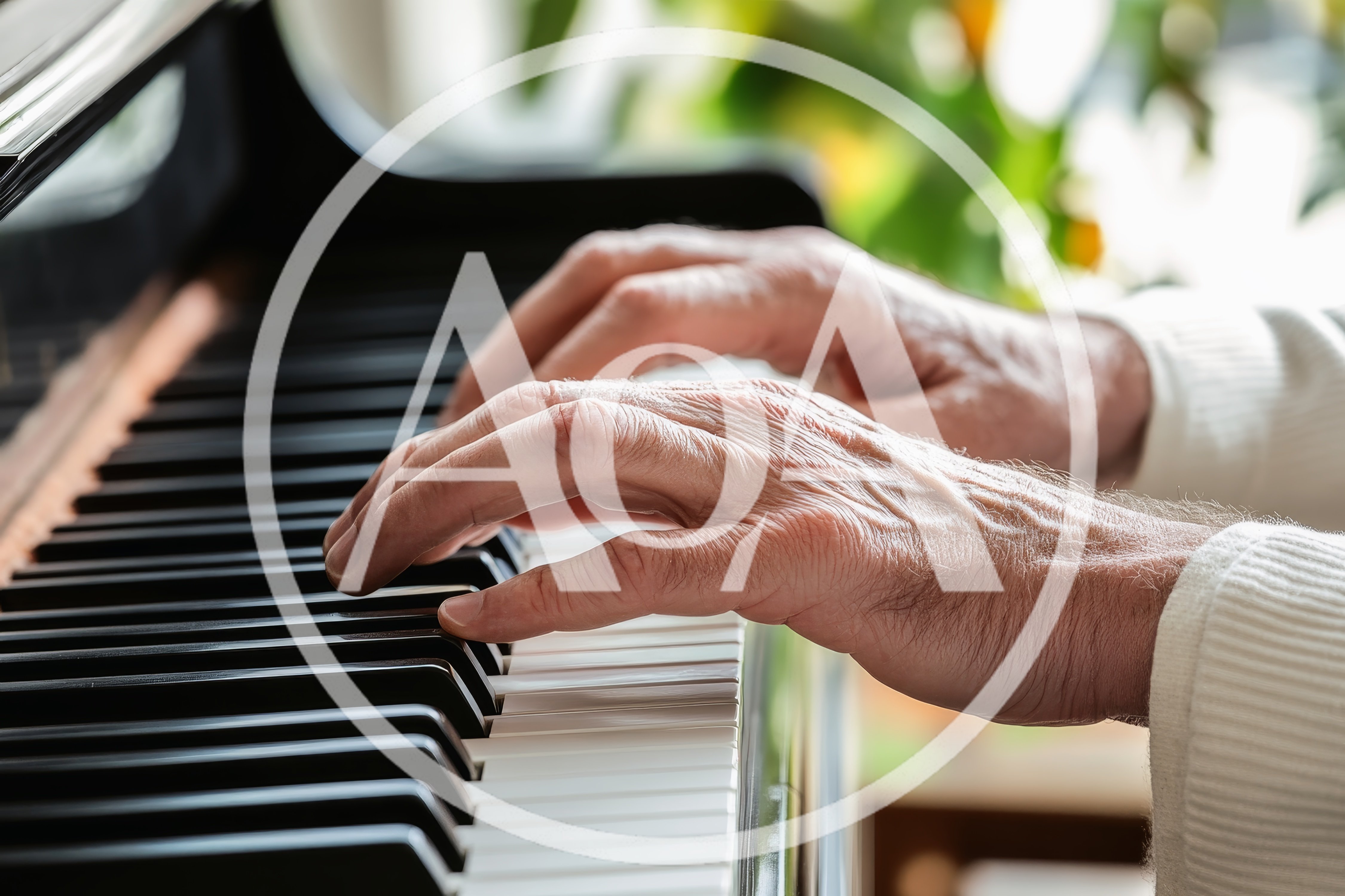 Elderly Person Playing Piano Keys