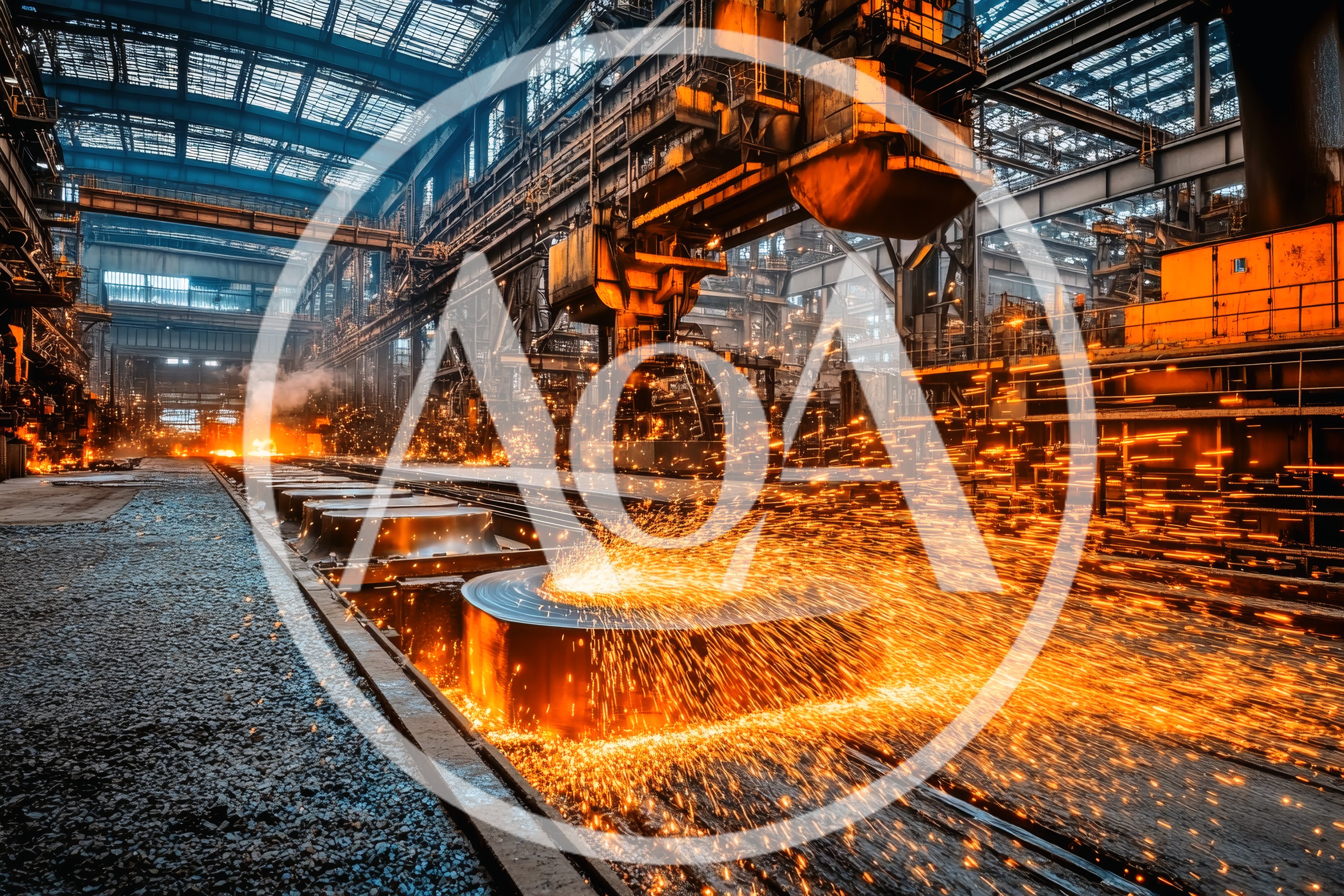 Industrial Steel Manufacturing Process With Molten Metal Sparks