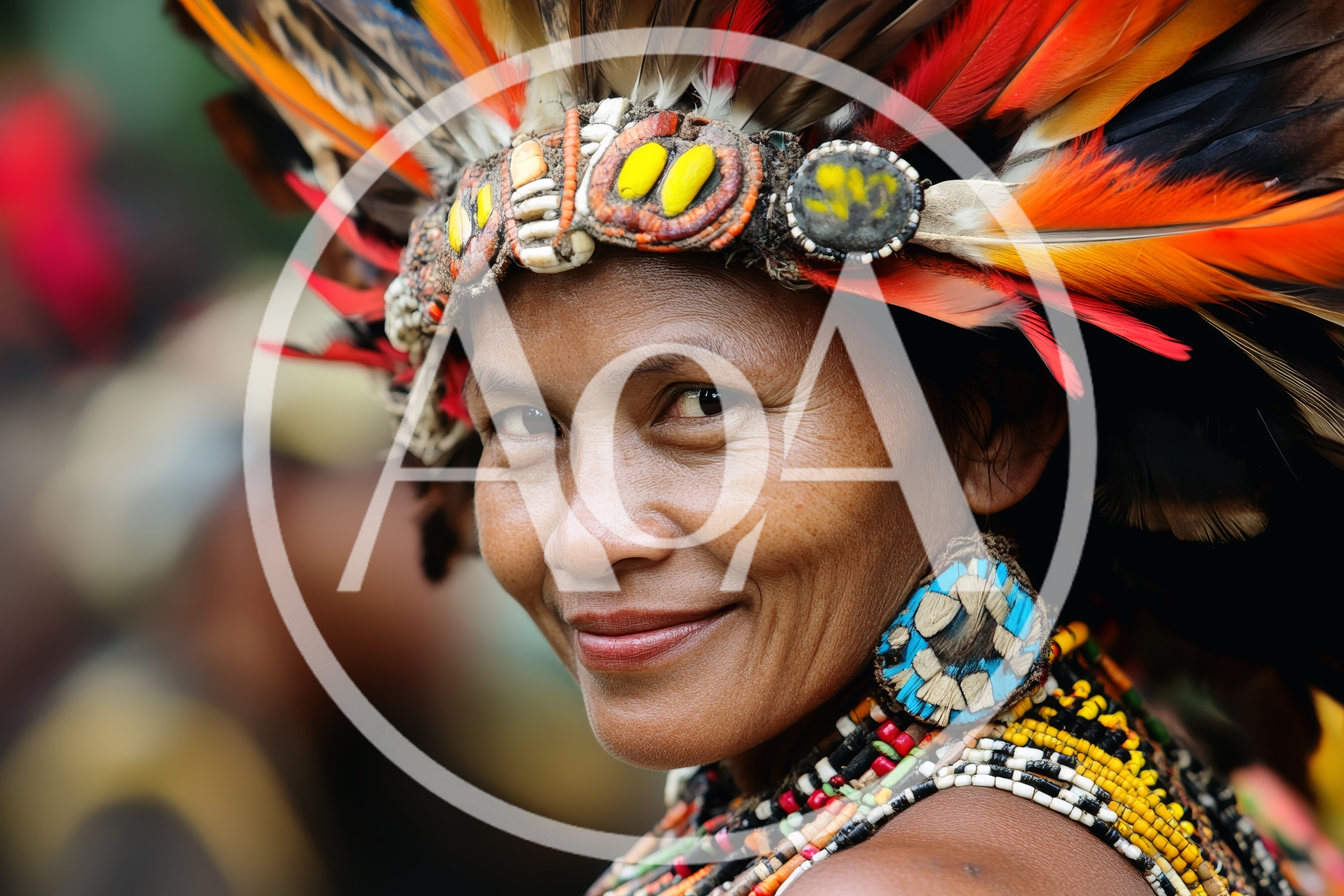 Portrait Of Indigenous Woman In Traditional Tribal Headdress