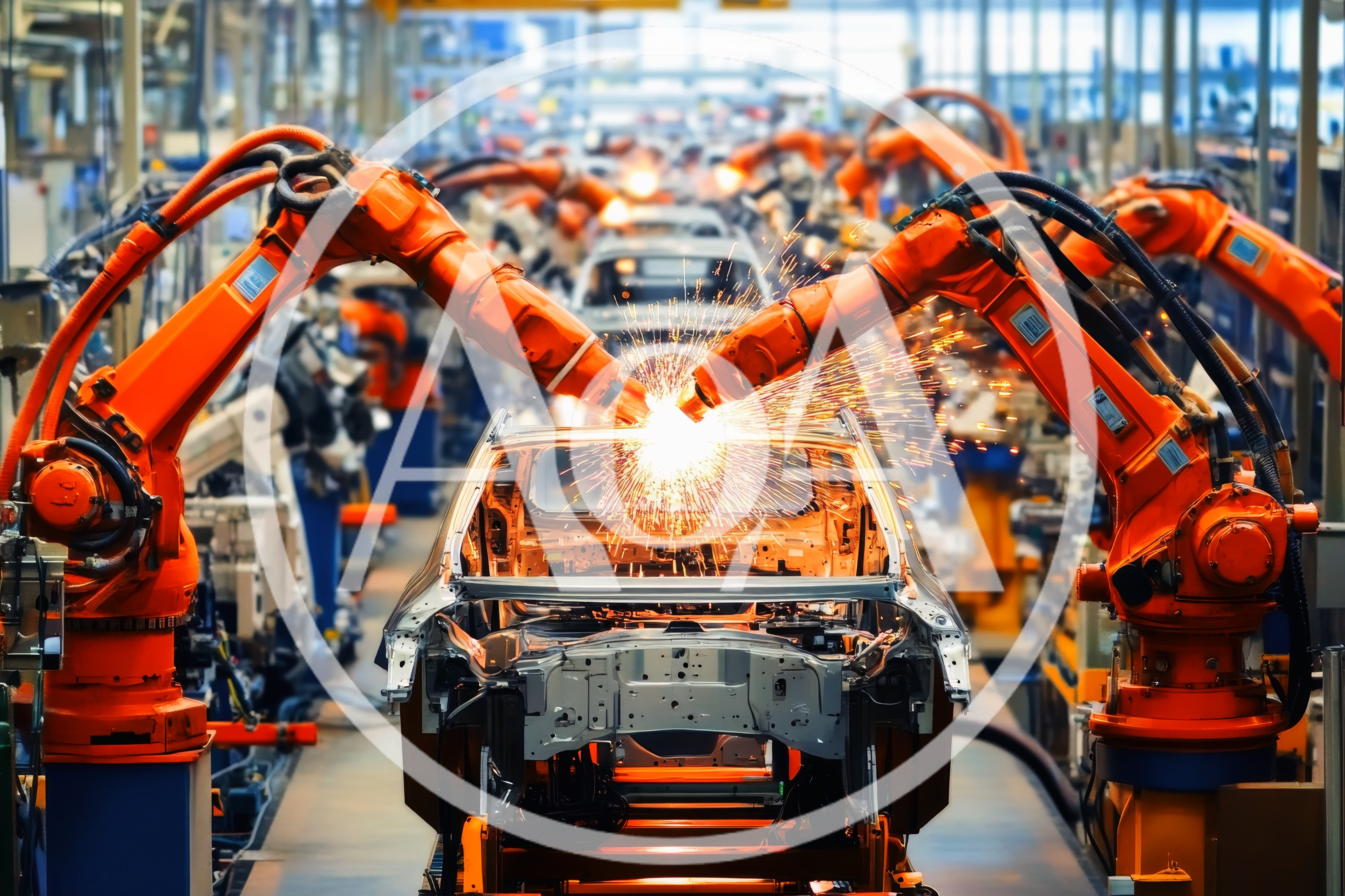 Automated Robotic Welding Of Car Chassis In Factory