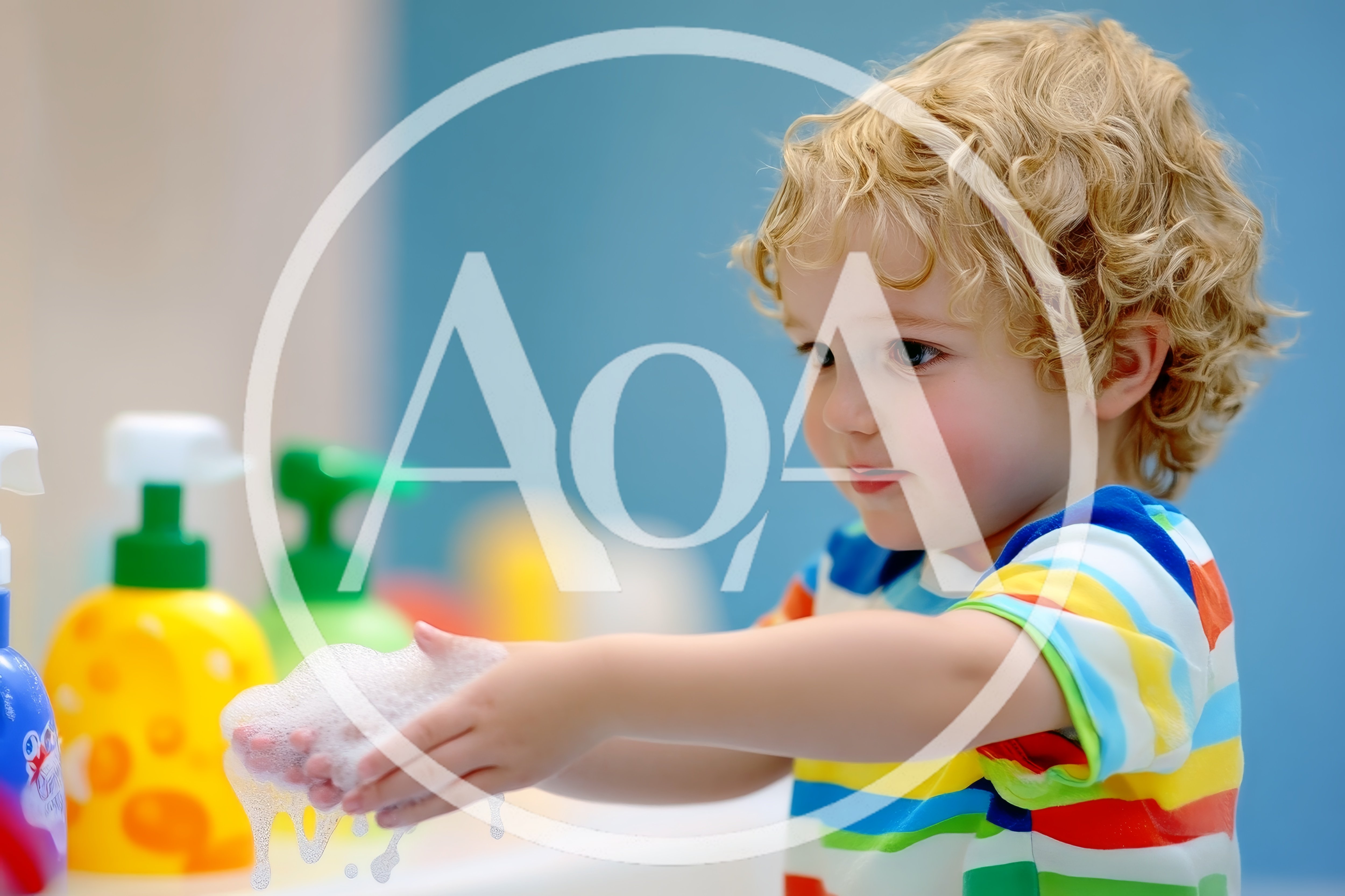 Toddler Boy Washing Hands With Soap Bubbles