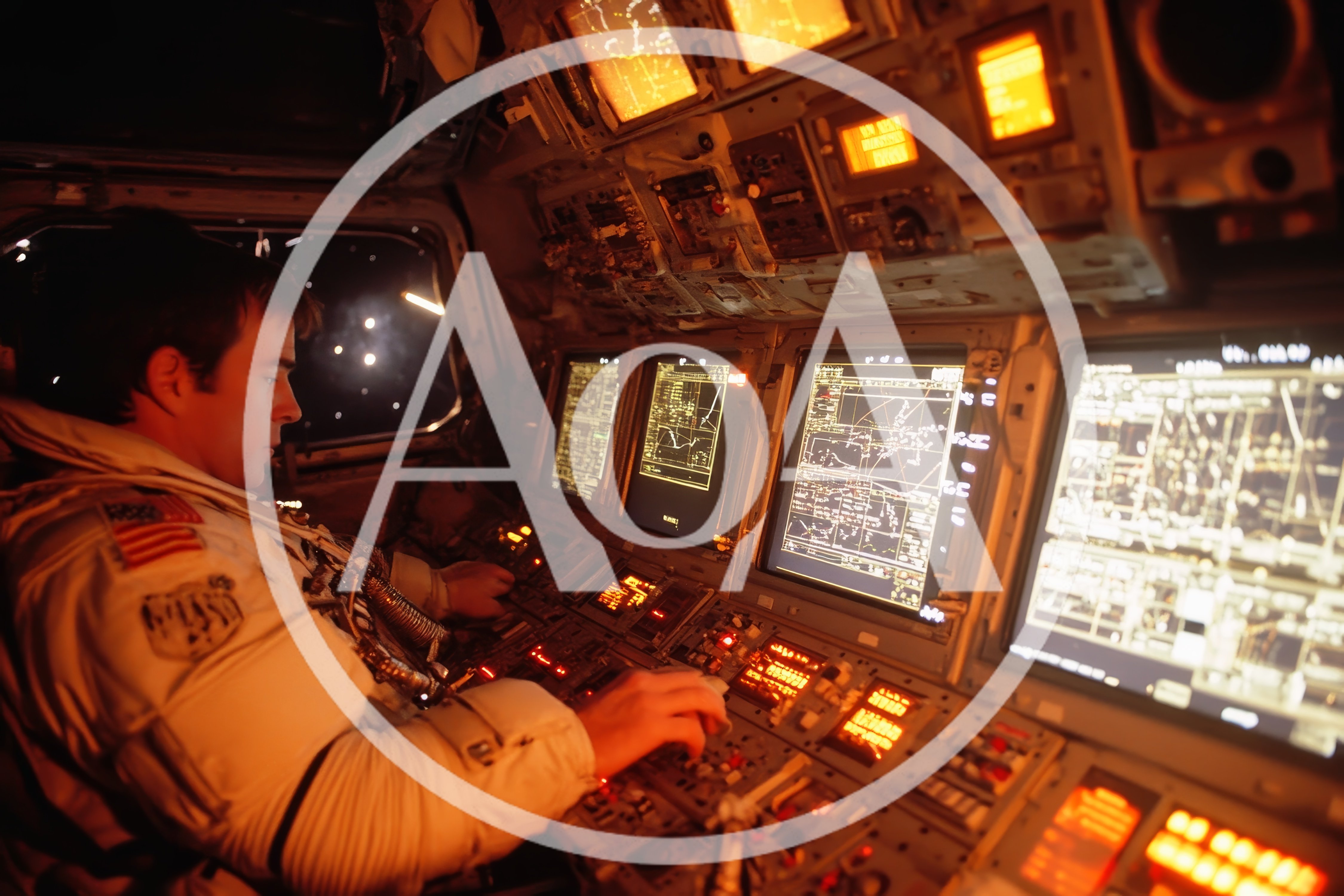 Astronaut Operating Space Shuttle Cockpit Controls