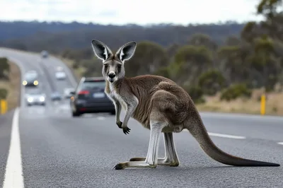Kangaroo Standing On An Australian Highway