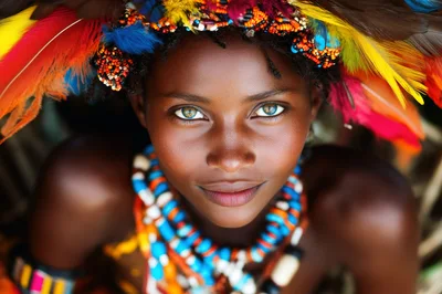 Portrait Of A Young Indigenous Woman With Colorful Headdress