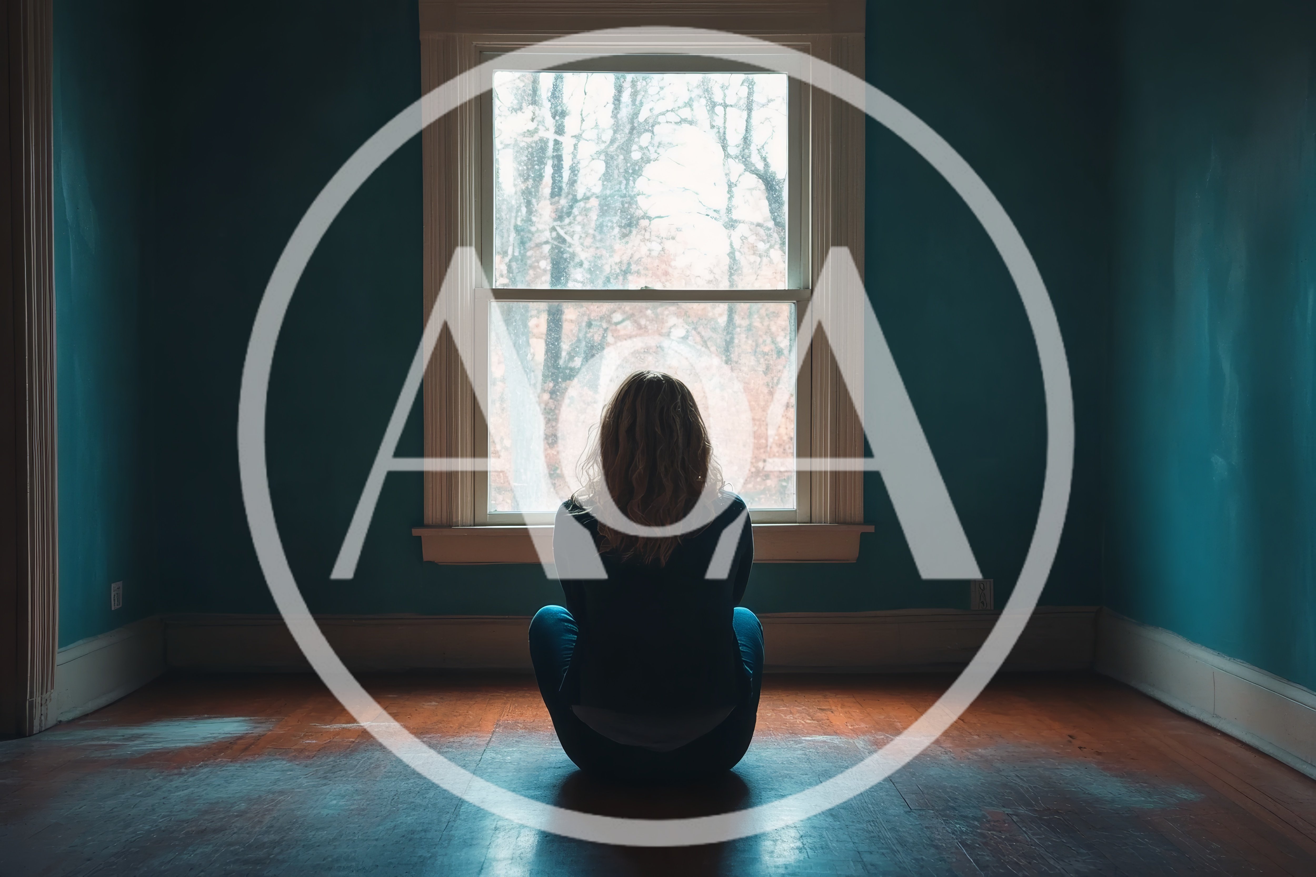 Woman Sitting Alone On Floor Looking Out Window