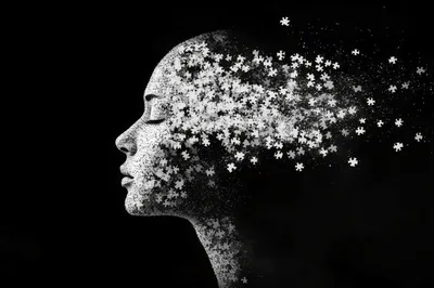 Conceptual Portrait Of A Human Head Made Of Puzzles