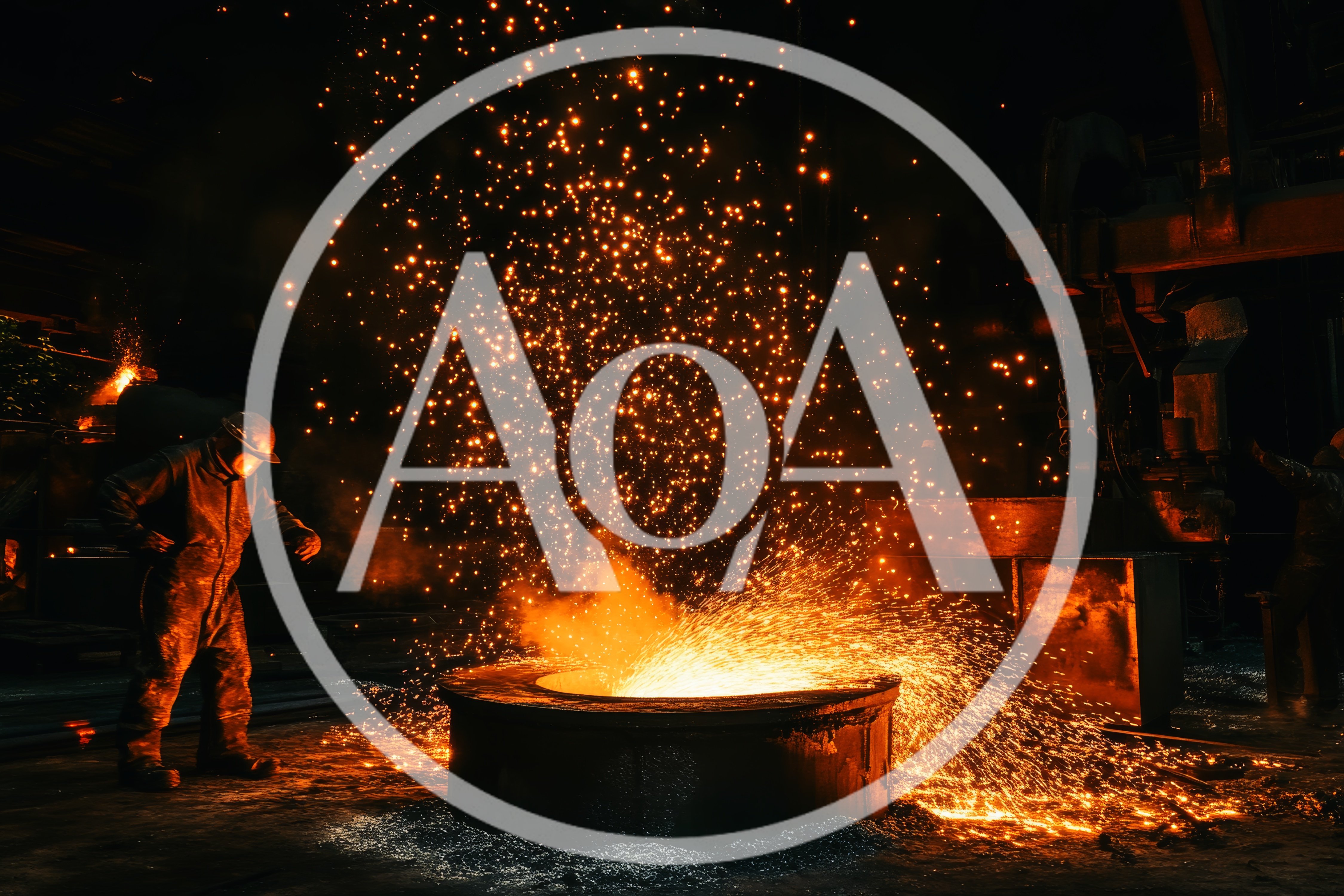 Industrial Steel Worker Overseeing Molten Metal Casting
