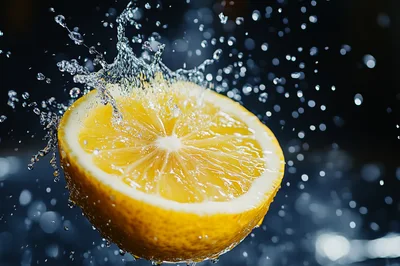 Fresh Lemon Half Splashing In Water