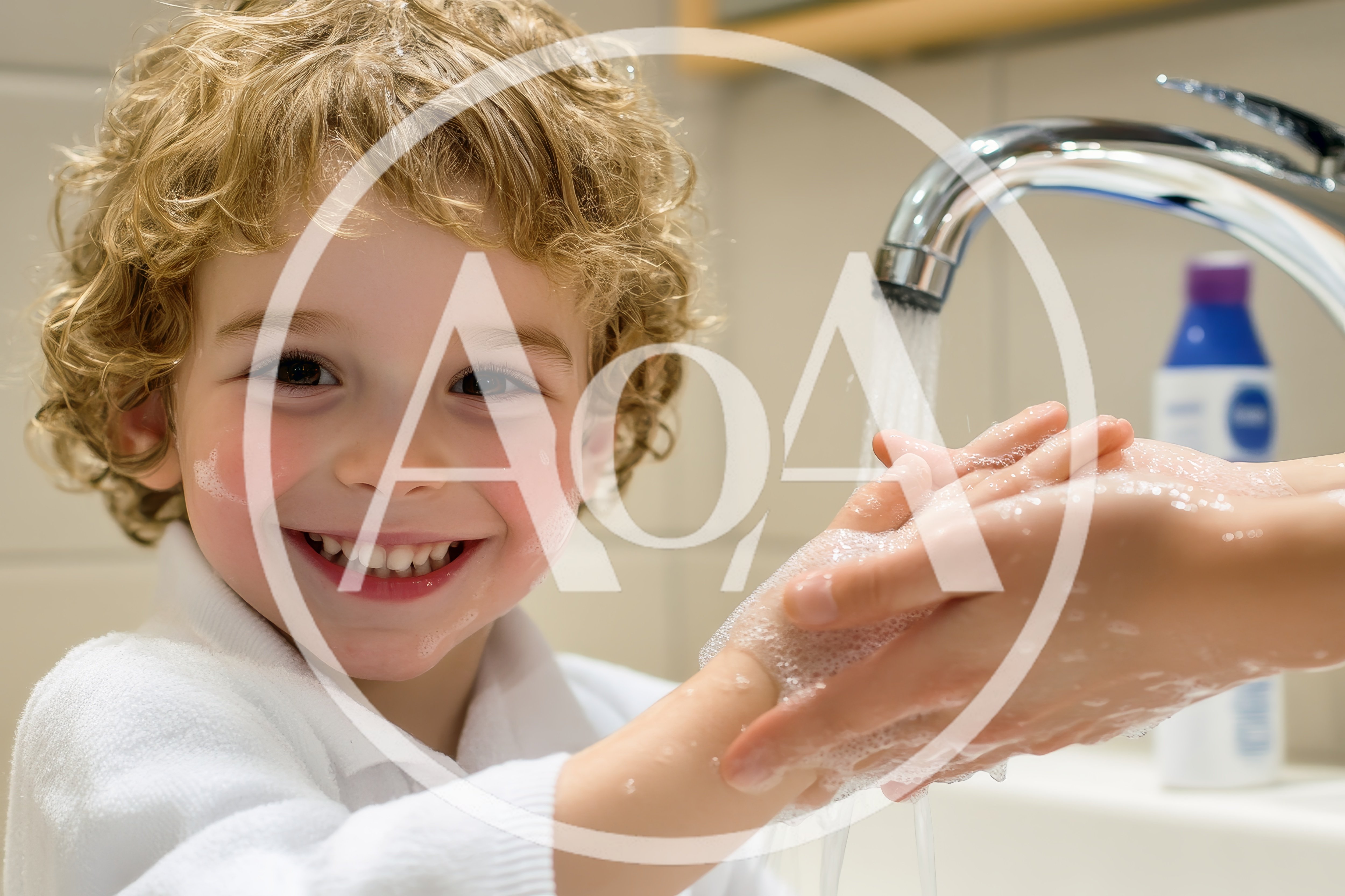 Happy Young Boy Washing Hands With Parent