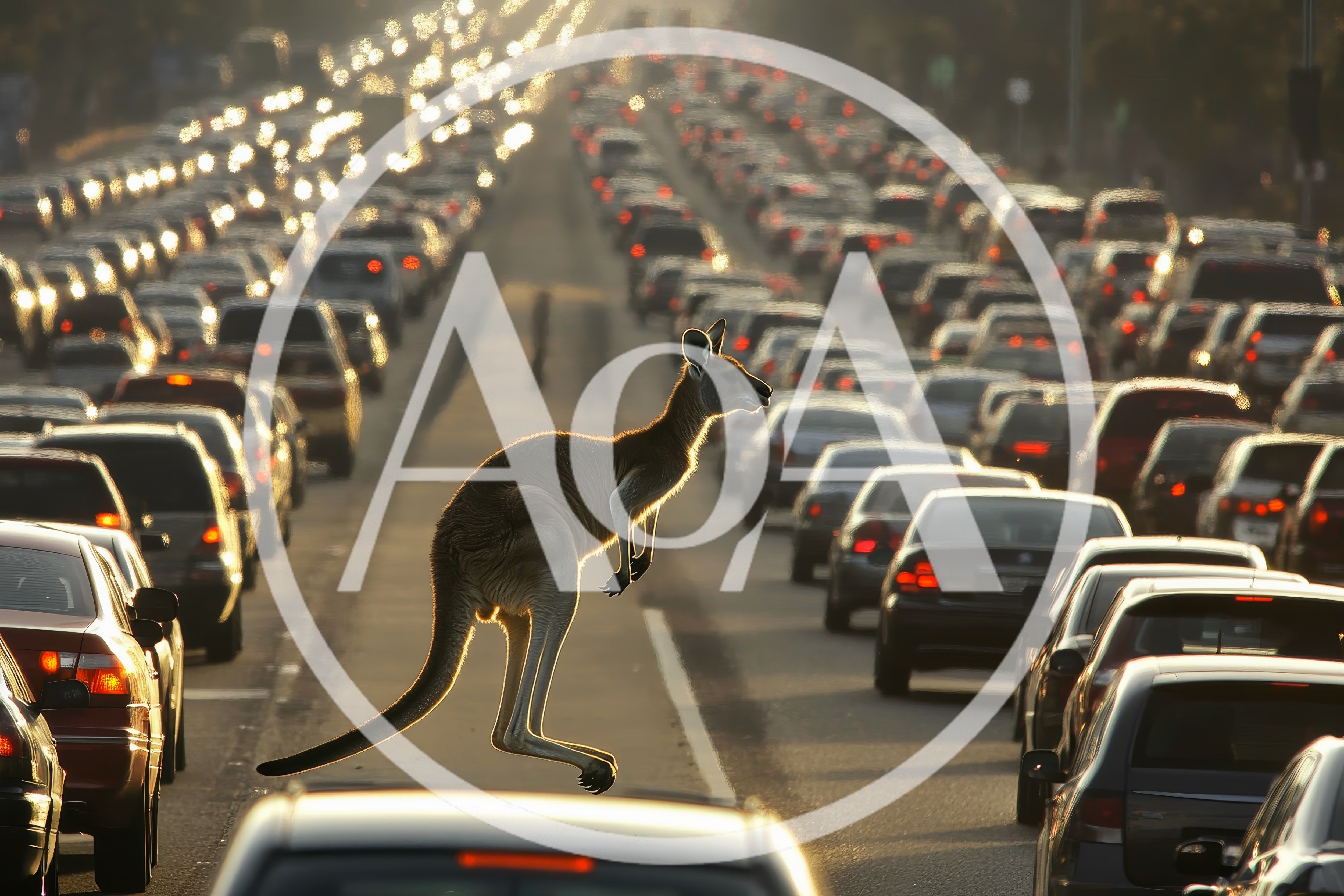 Kangaroo Leaping Across Busy Highway Traffic