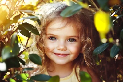 Portrait Of A Smiling Toddler Girl In Nature