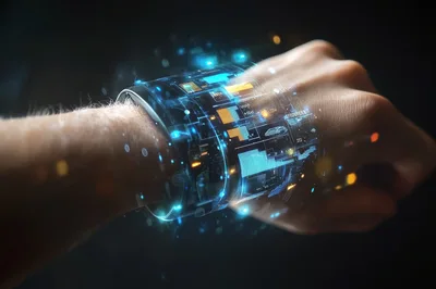 Futuristic Holographic Smartwatch Interface On Human Wrist