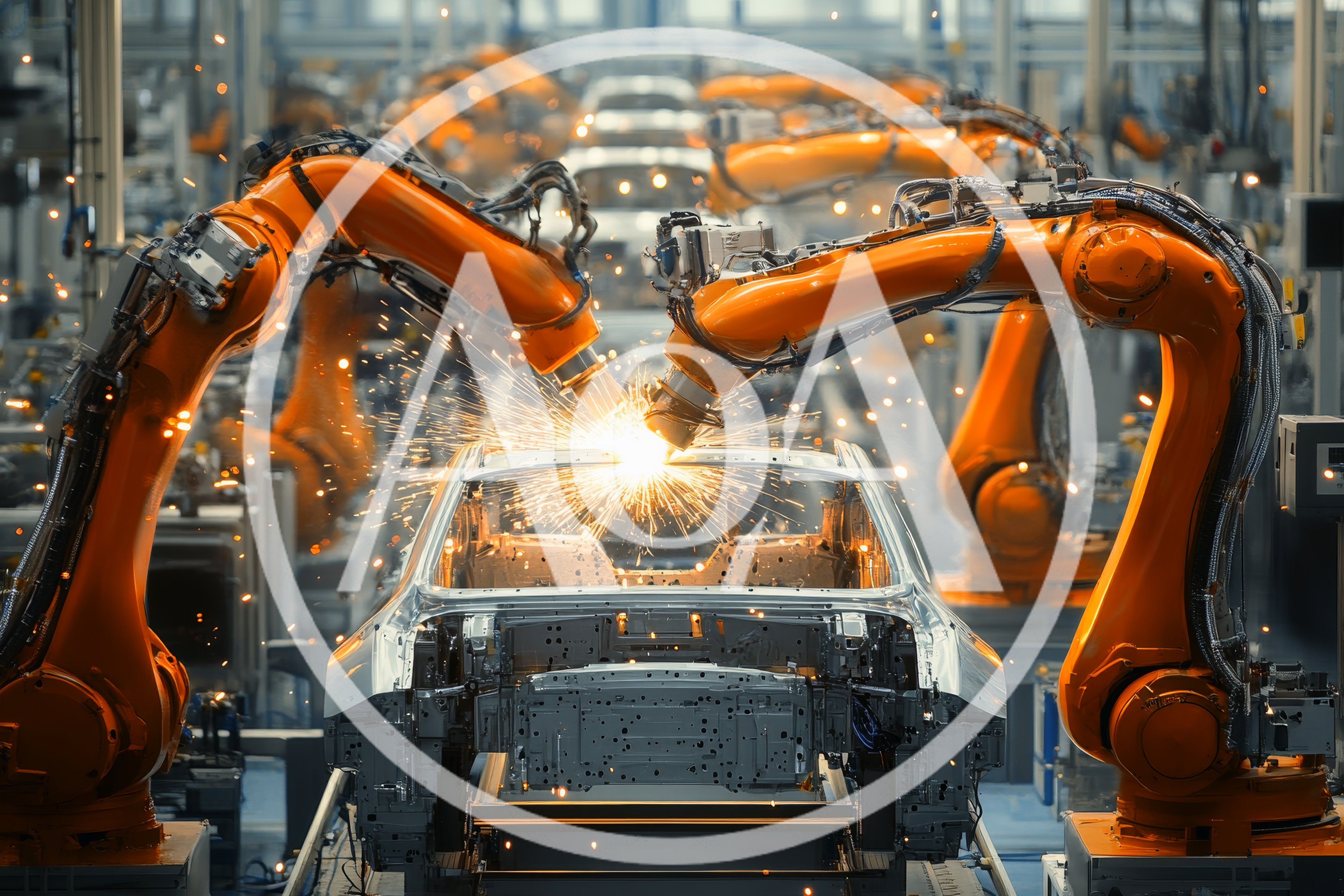 Automated Robotic Arms Welding Car Chassis In Factory