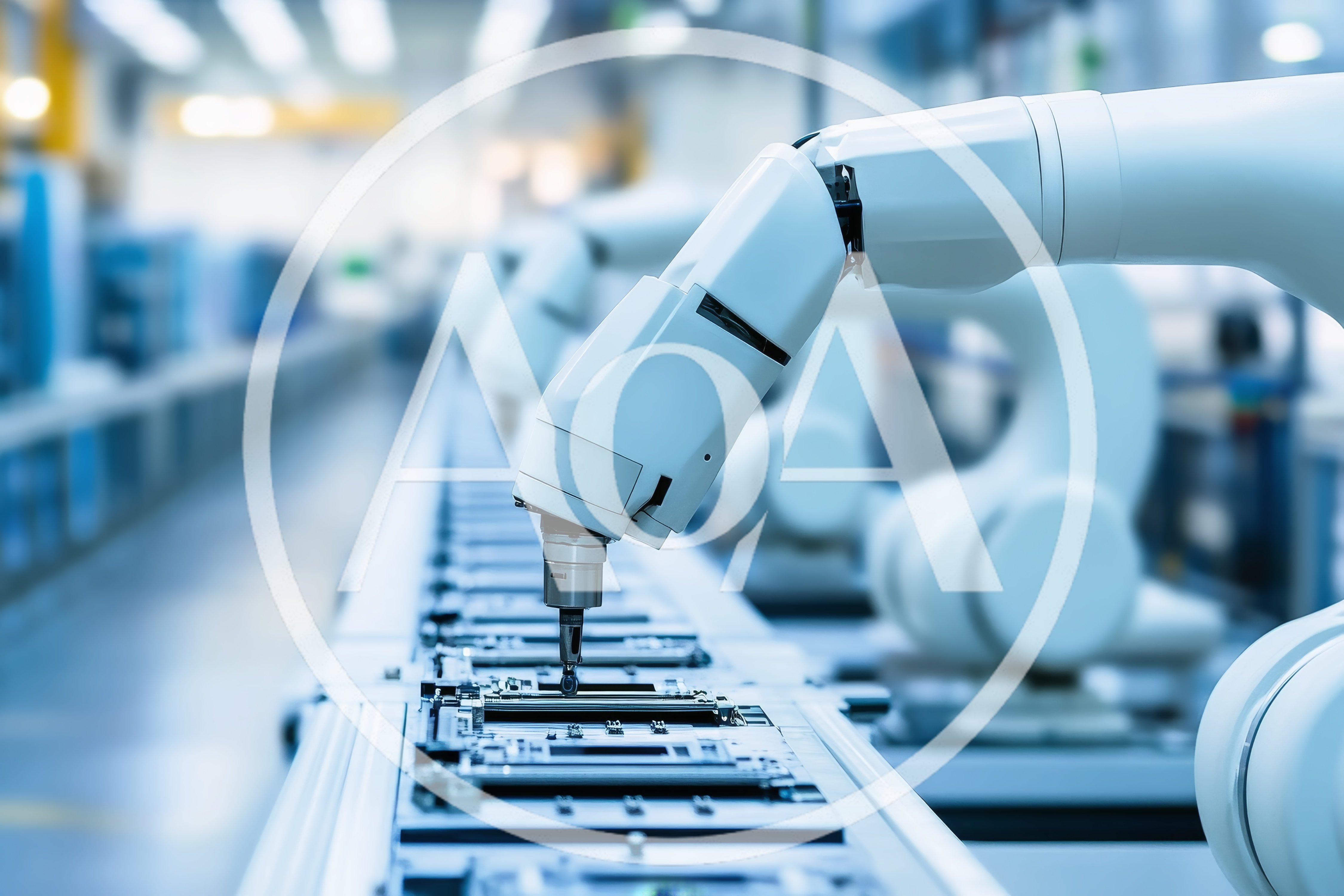 Automated Robotic Arms Assembling Circuit Boards In Factory