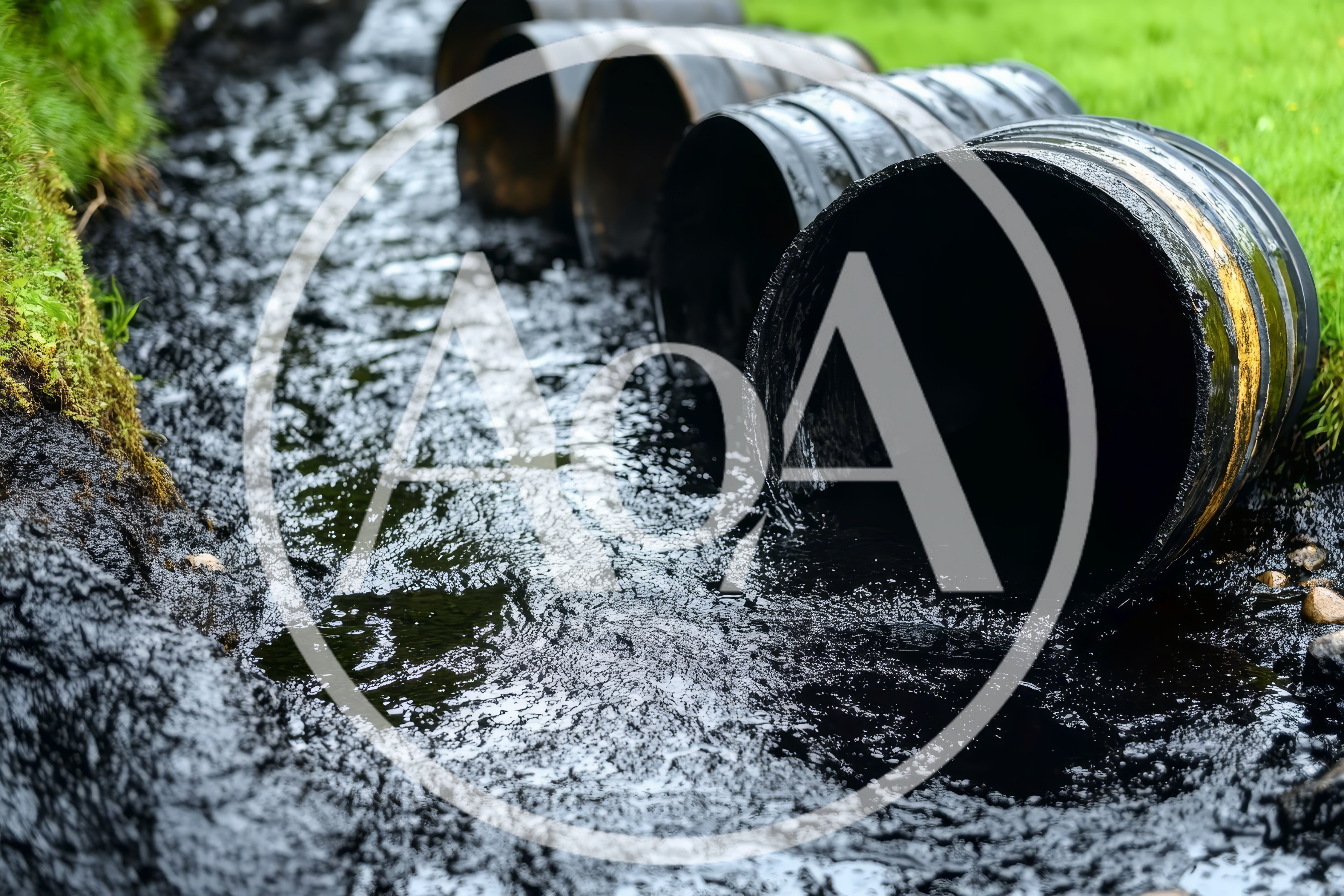 Oil Spilled From Barrels Into A Polluted Stream