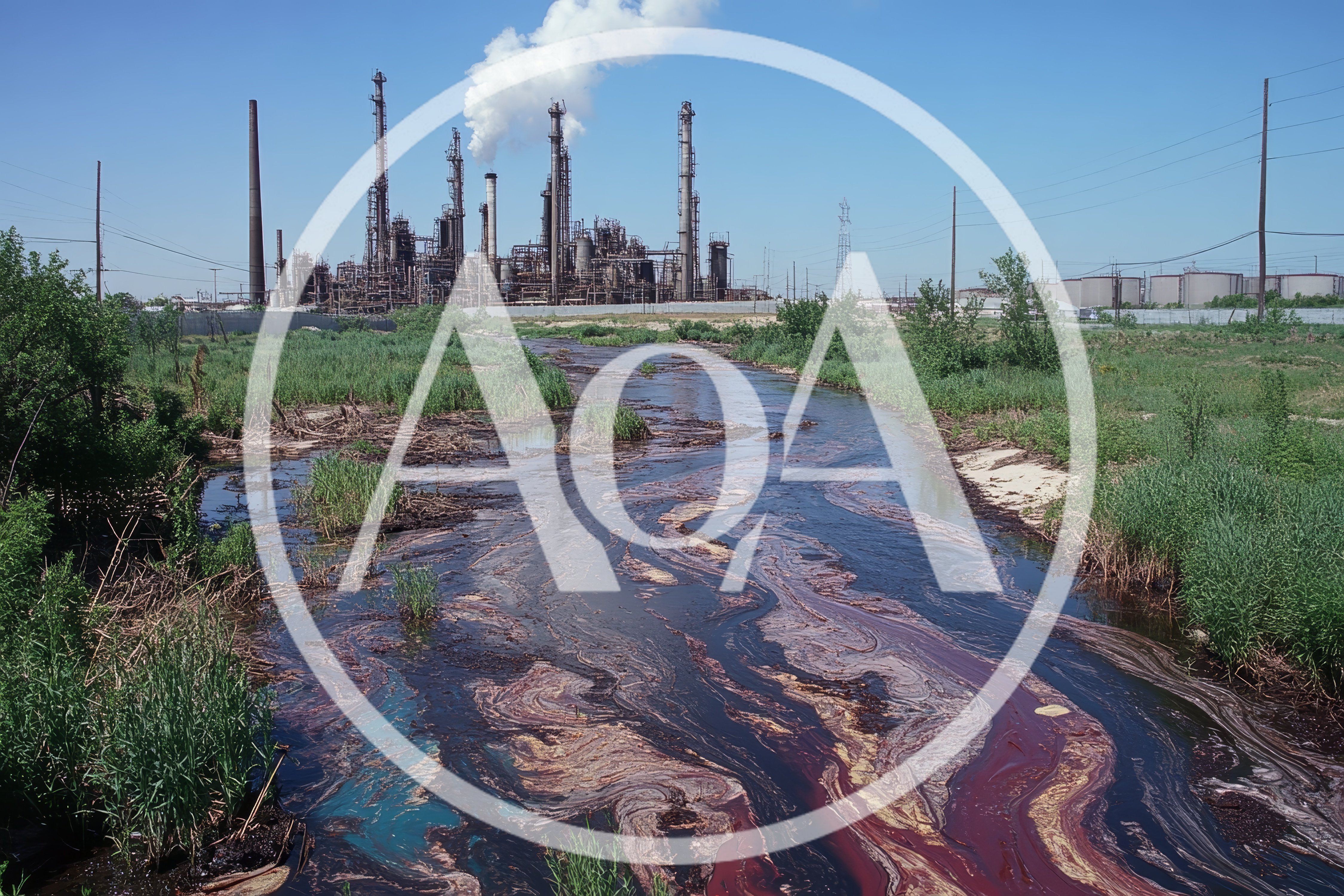 Polluted Industrial Canal Near Oil Refinery