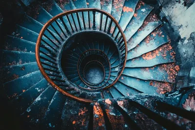 Top Down View Of An Abandoned Spiral Staircase