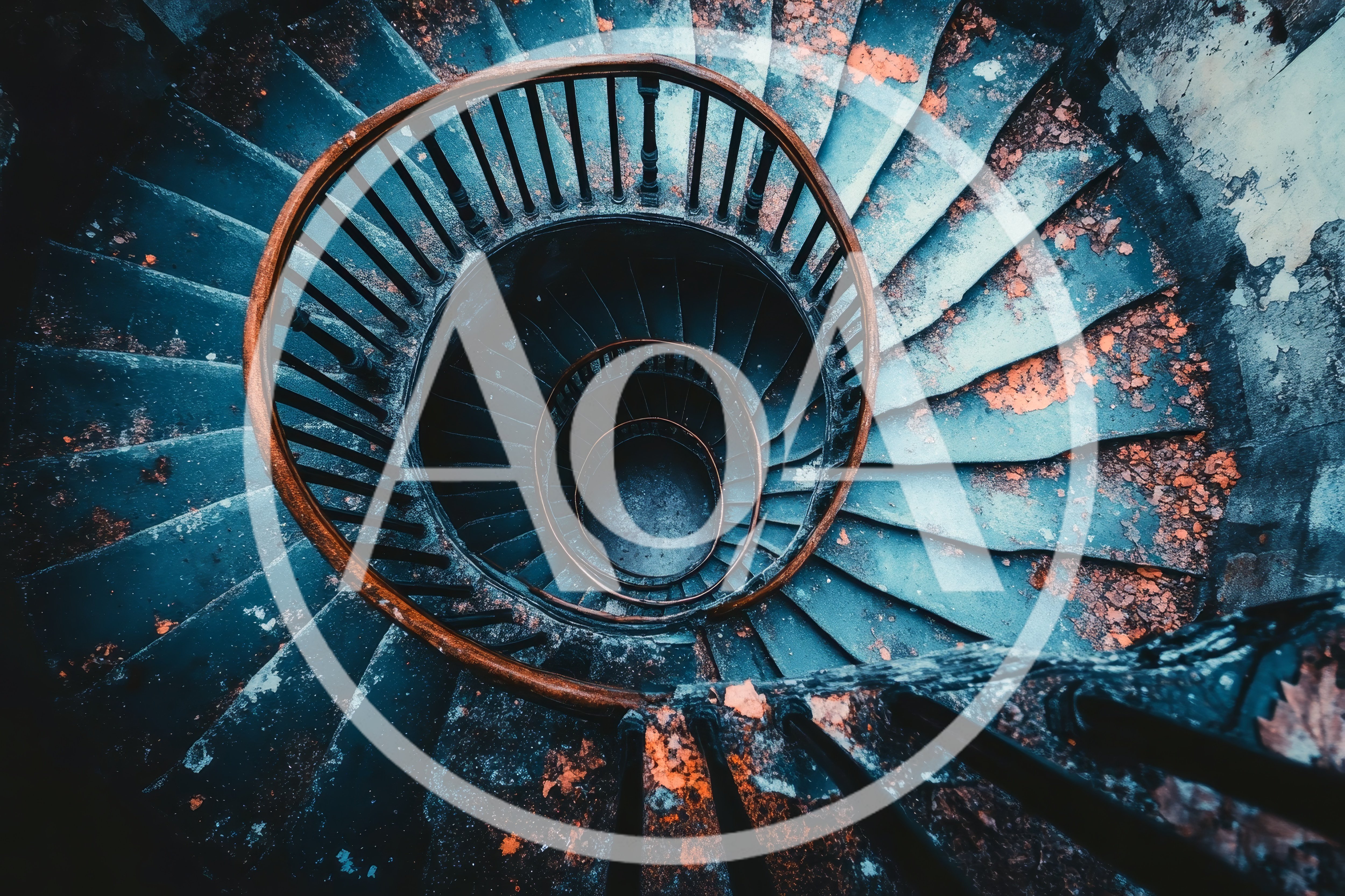 Top Down View Of An Abandoned Spiral Staircase