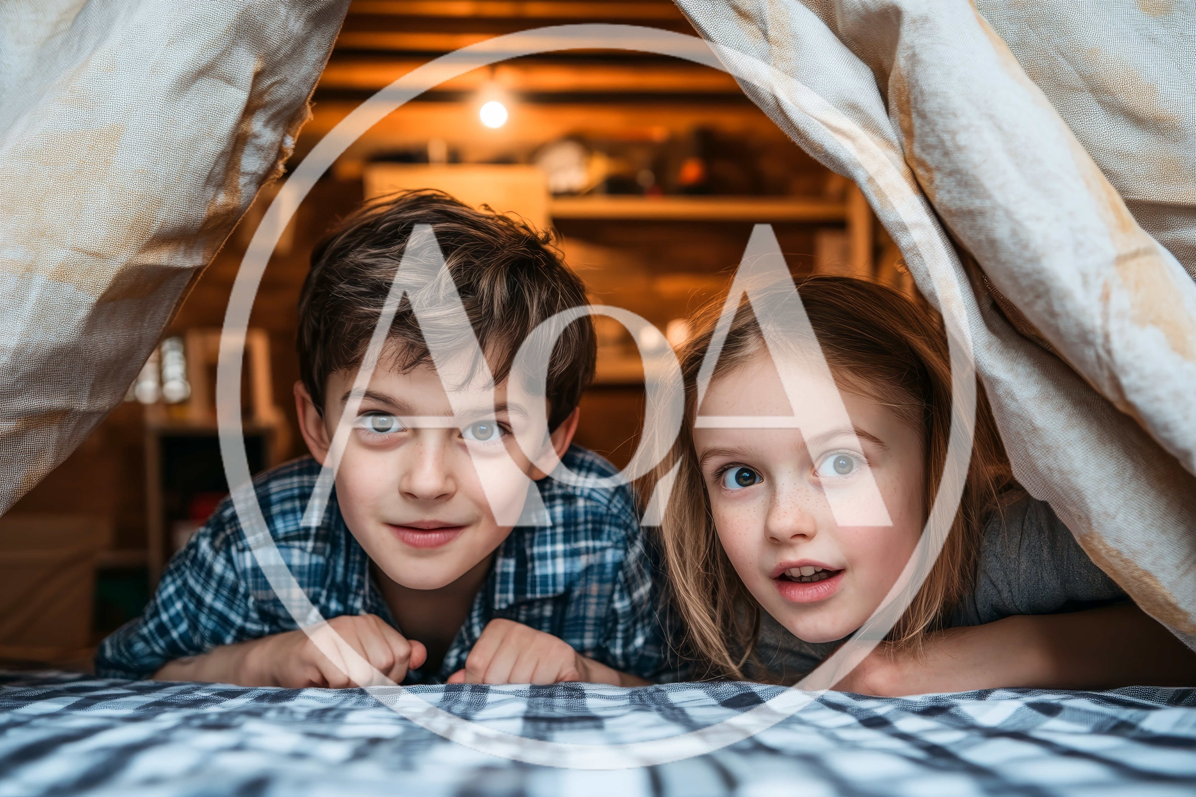 Young Children Playing Inside A Cozy Blanket Fort