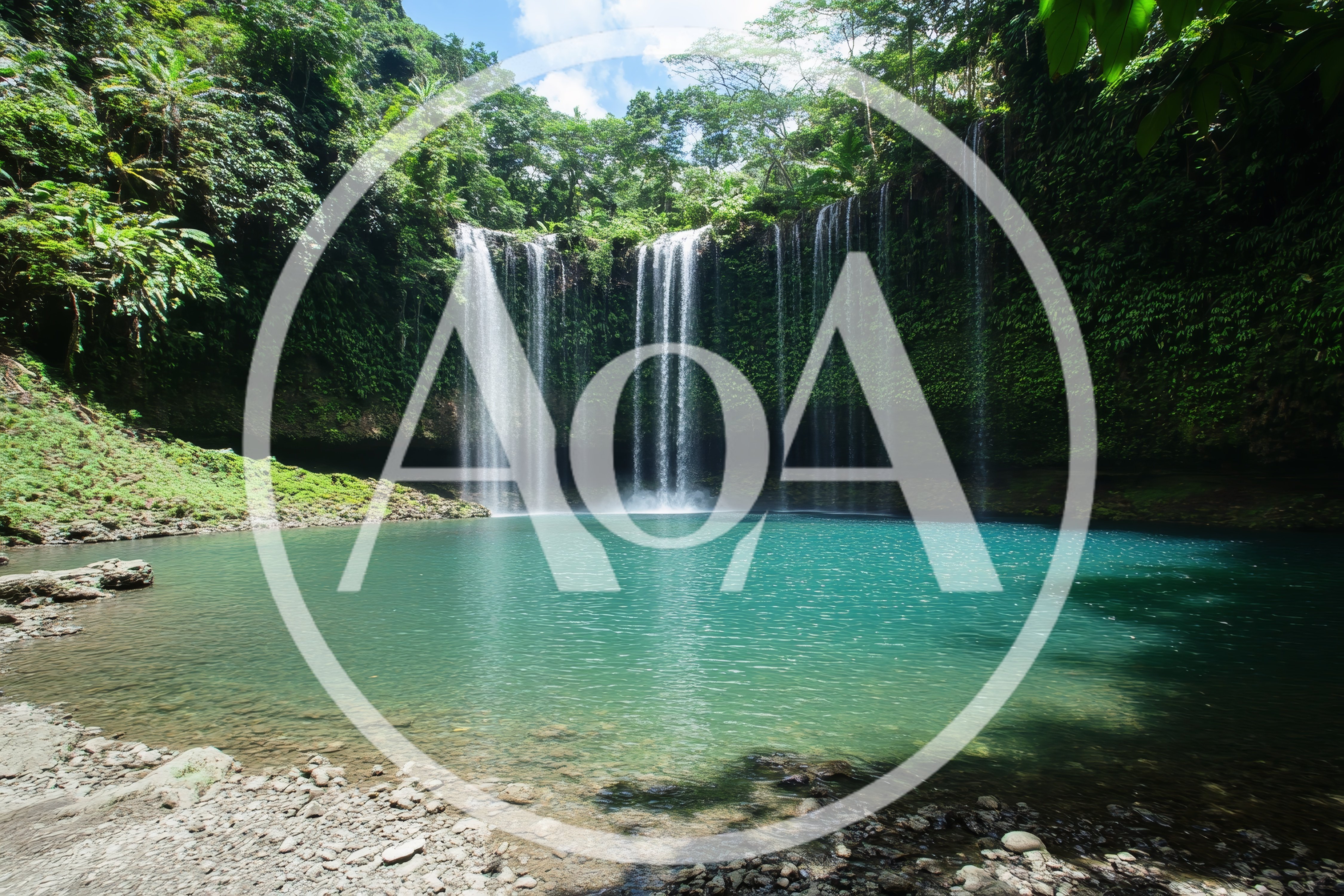 Scenic Waterfall Cascading Into A Turquoise Tropical Pool