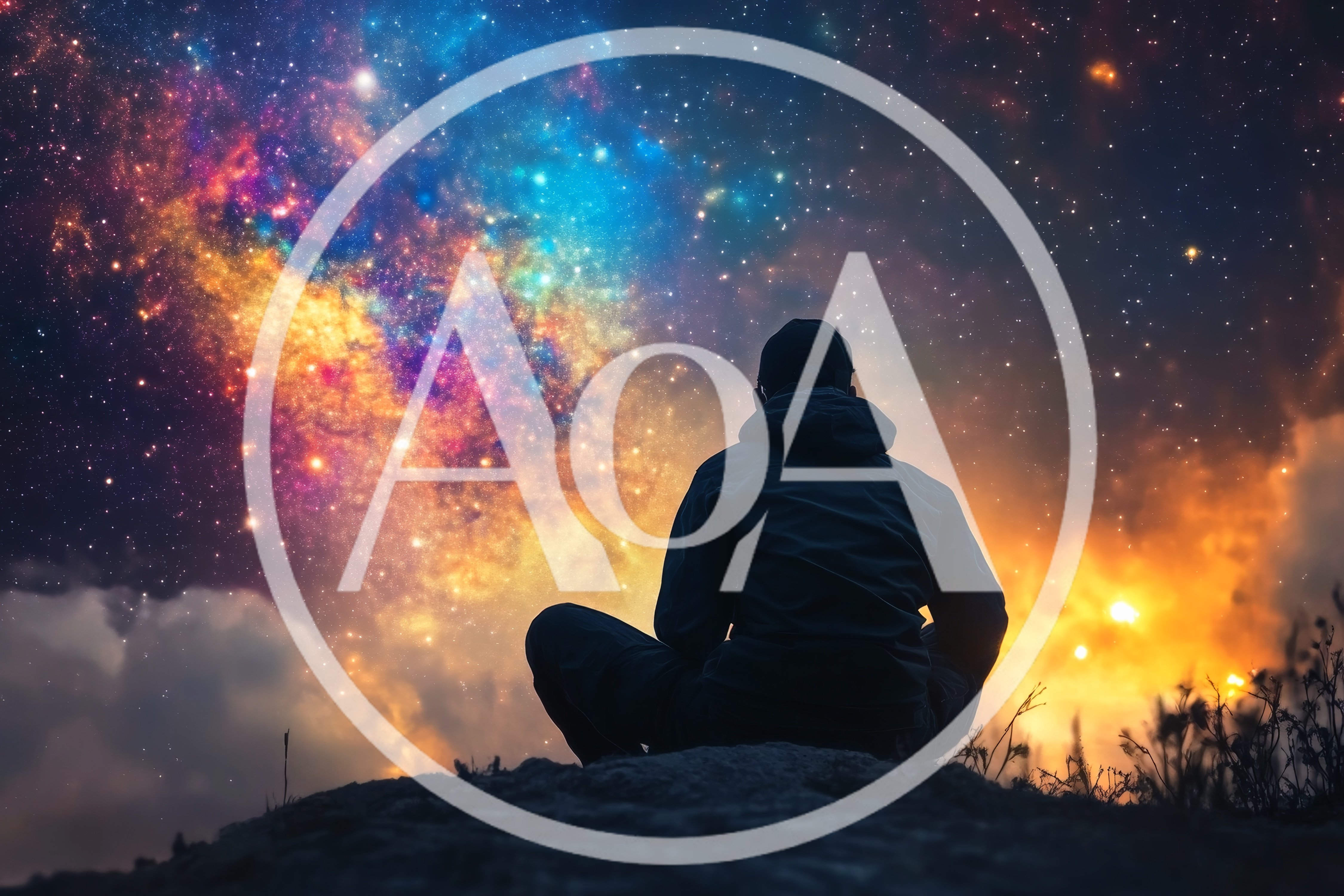 Person Sitting Alone Under A Vibrant Starry Galaxy