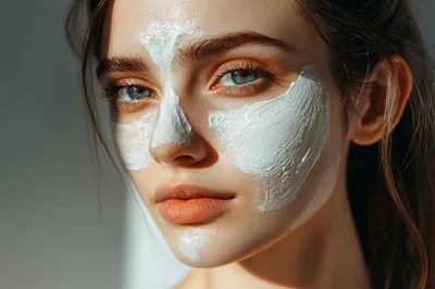 Young Woman Applying White Facial Clay Mask