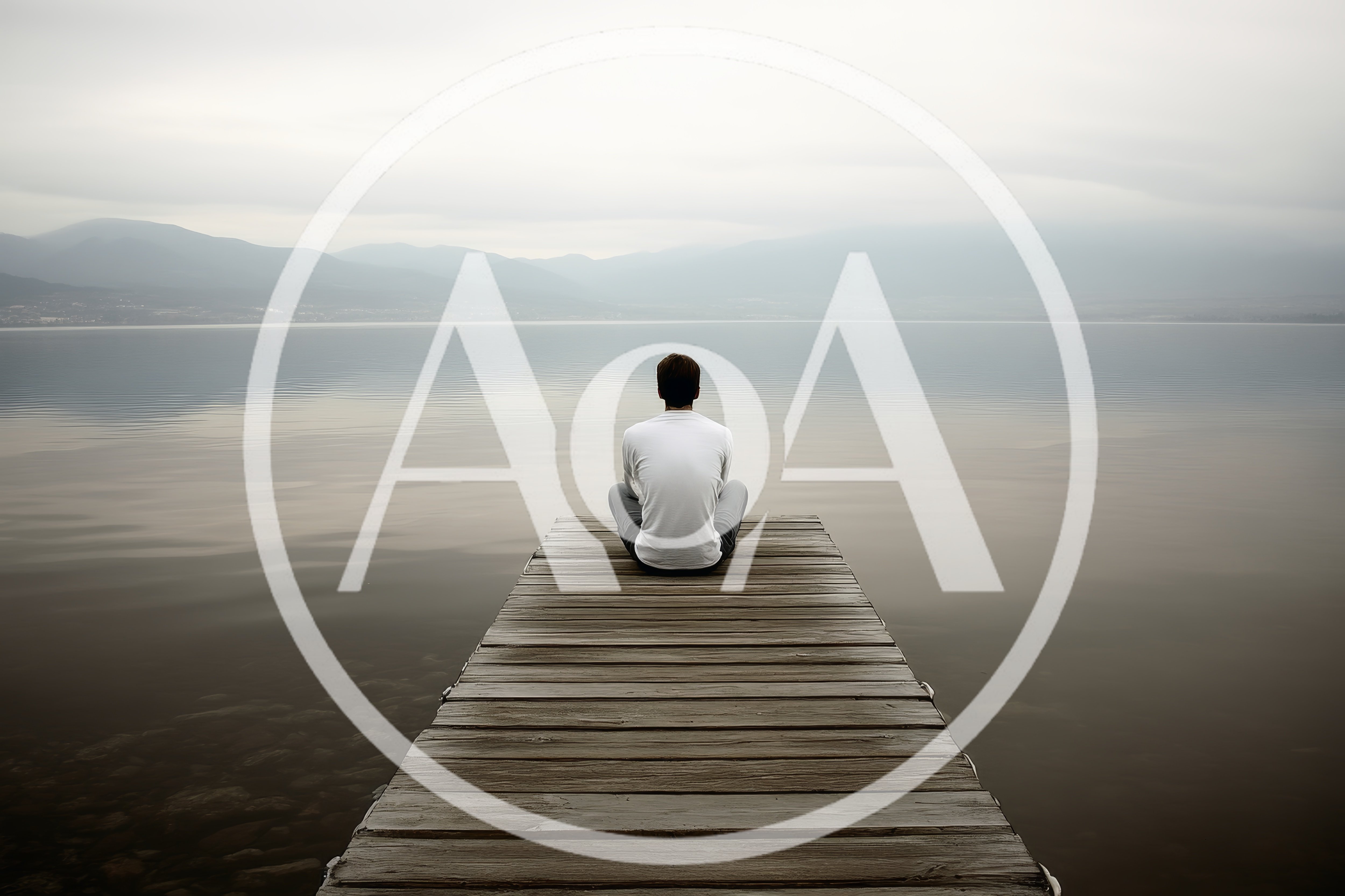 Man Sitting Alone On A Wooden Pier Overlooking A Lake