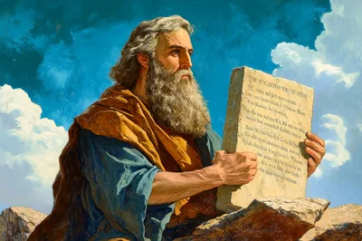 Moses Holding Stone Tablets With Ten Commandments