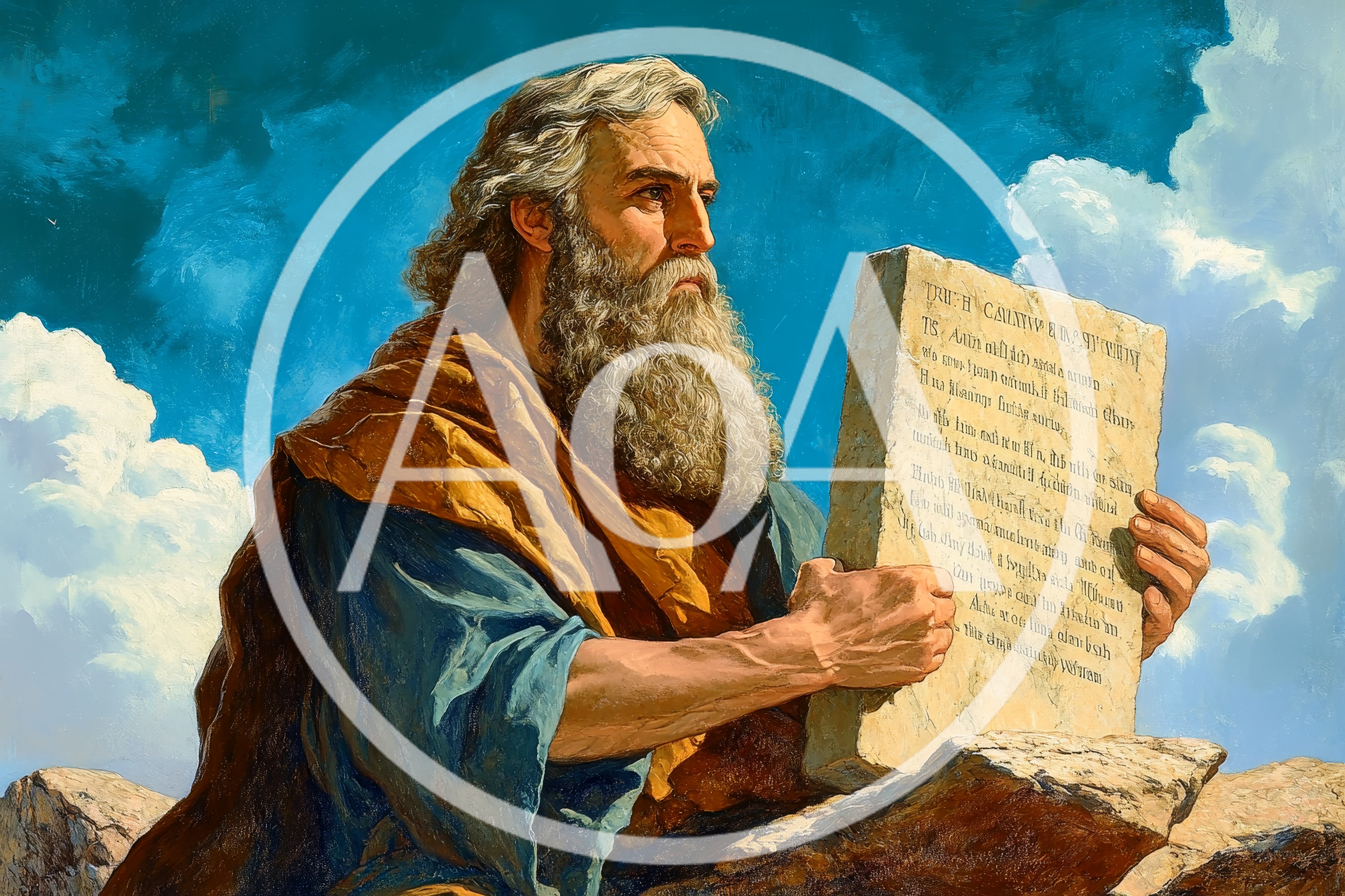 Moses Holding Stone Tablets With Ten Commandments