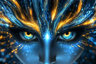 Close Up Portrait Of A Mystical Blue Alien Being