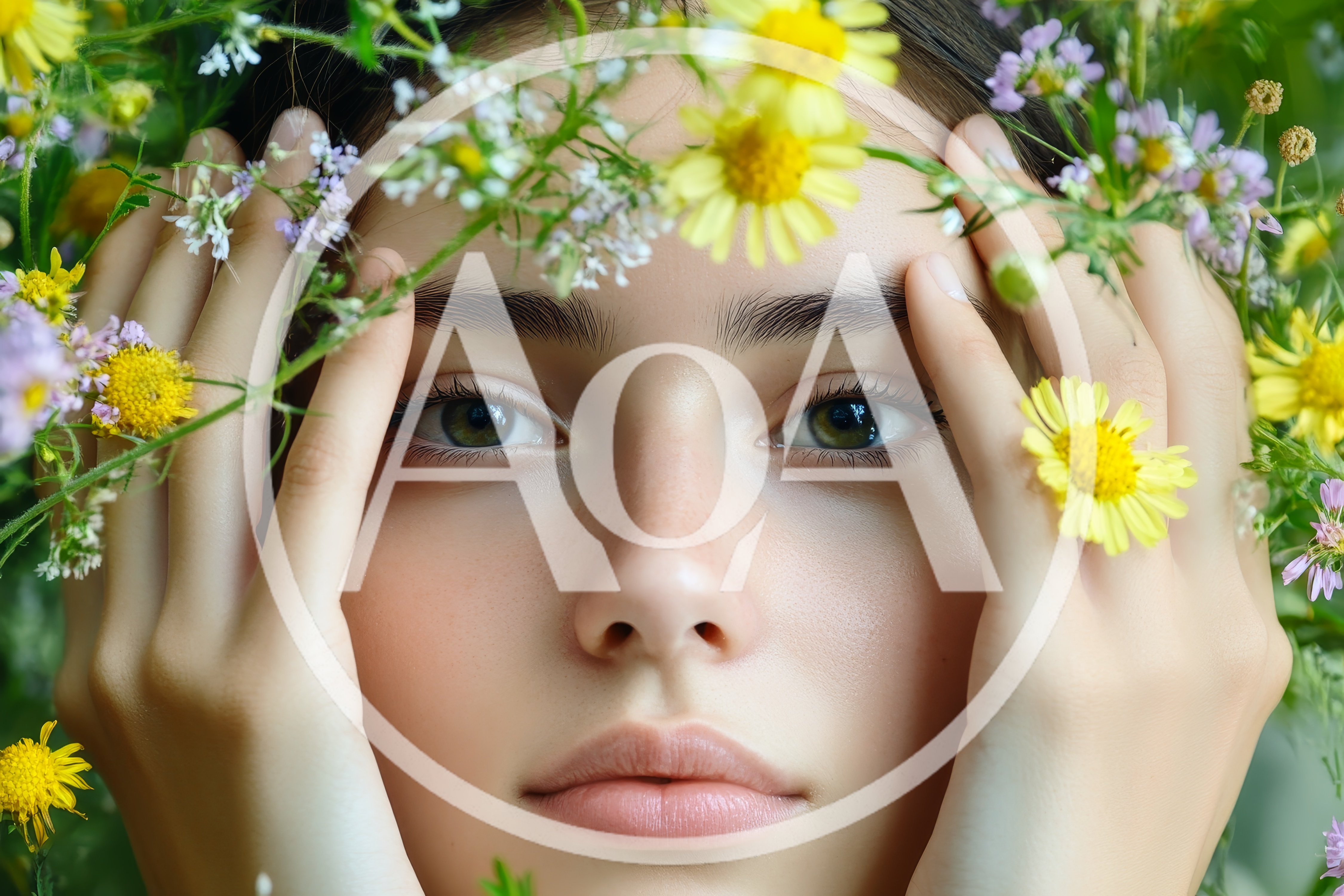 Young Woman With Natural Beauty Surrounded By Wildflowers