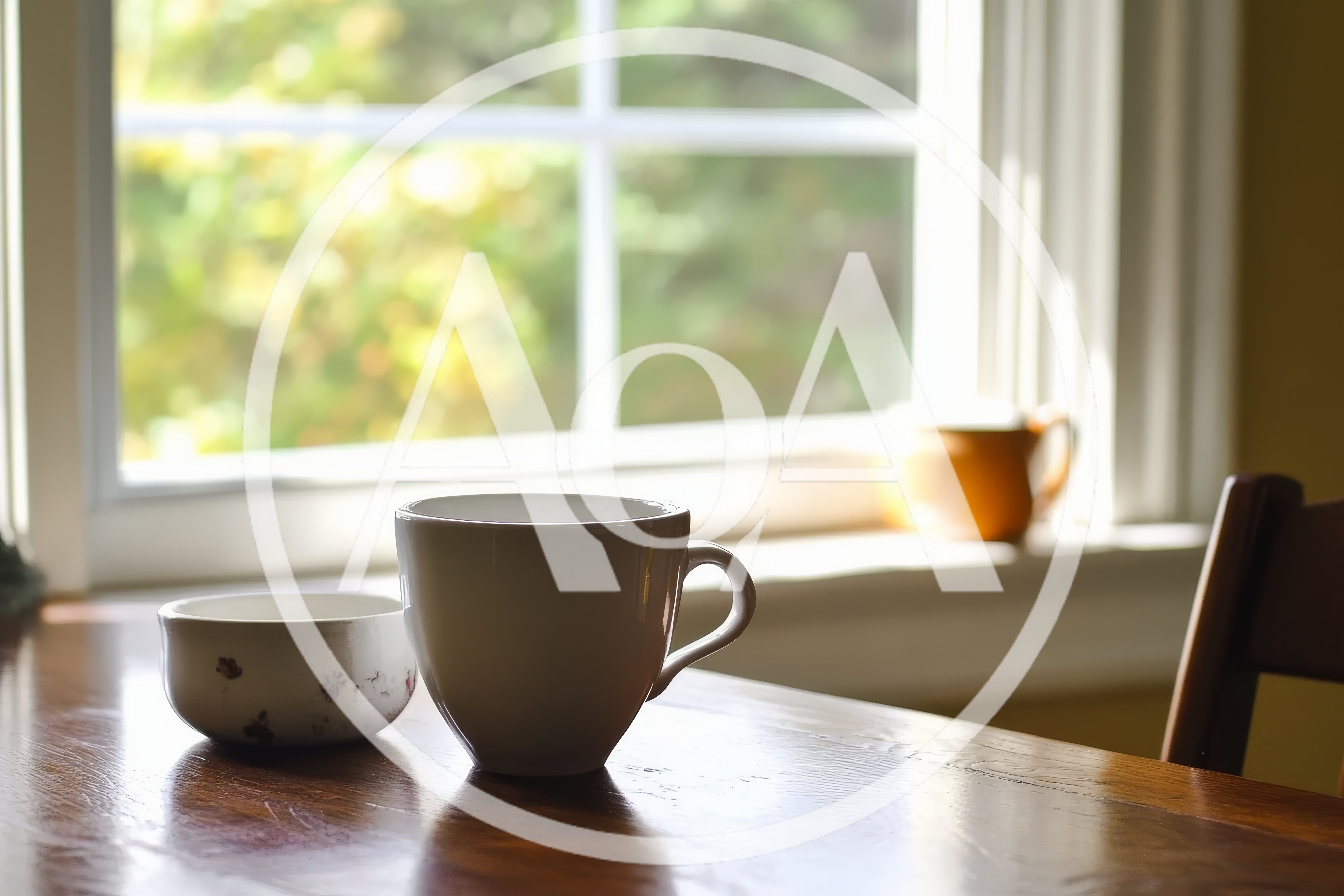 Coffee Mug And Small Bowl On Wooden Table