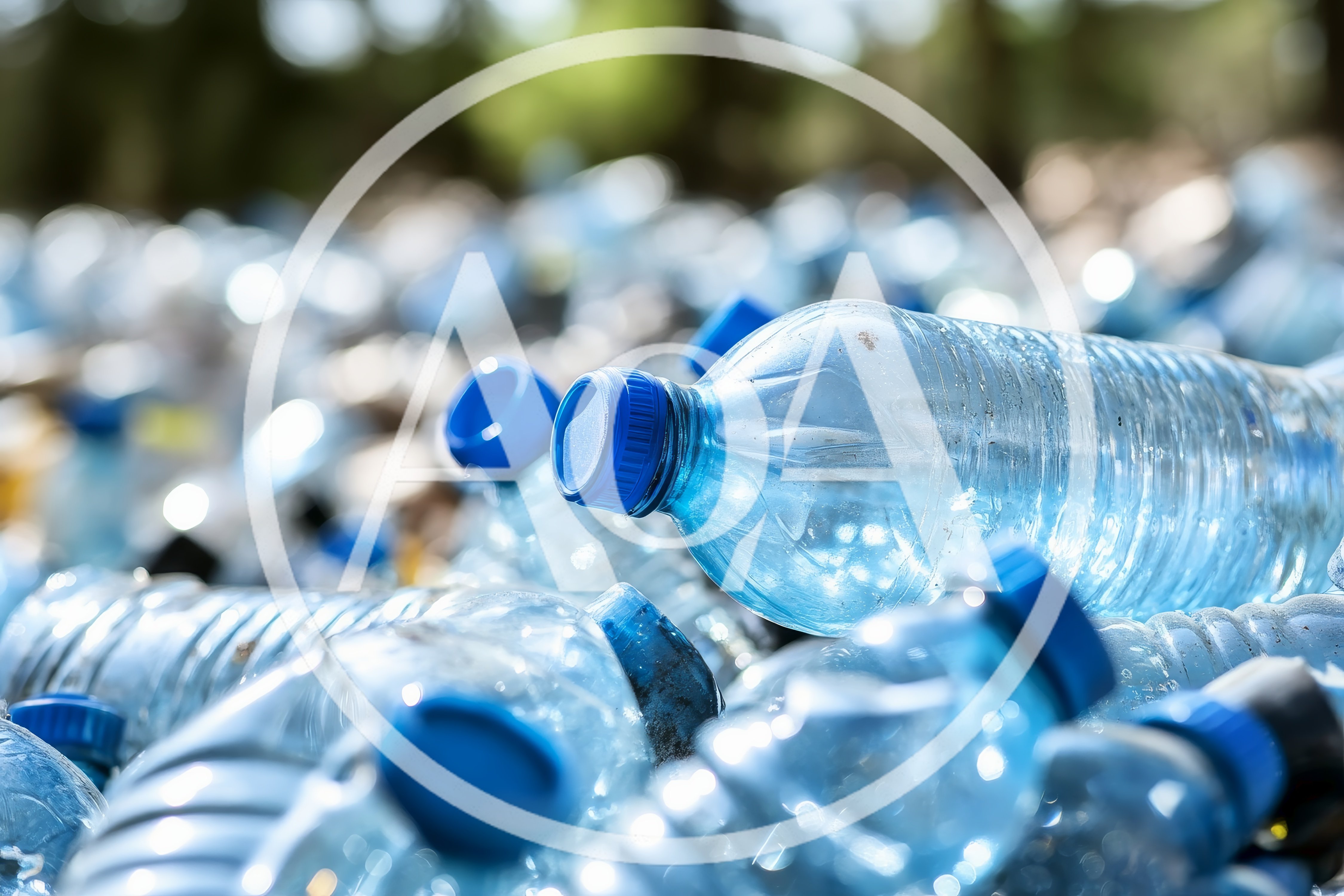 Pile of Discarded Blue Plastic Water Bottles