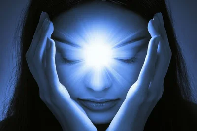 Woman Meditating With Glowing Third Eye Chakra